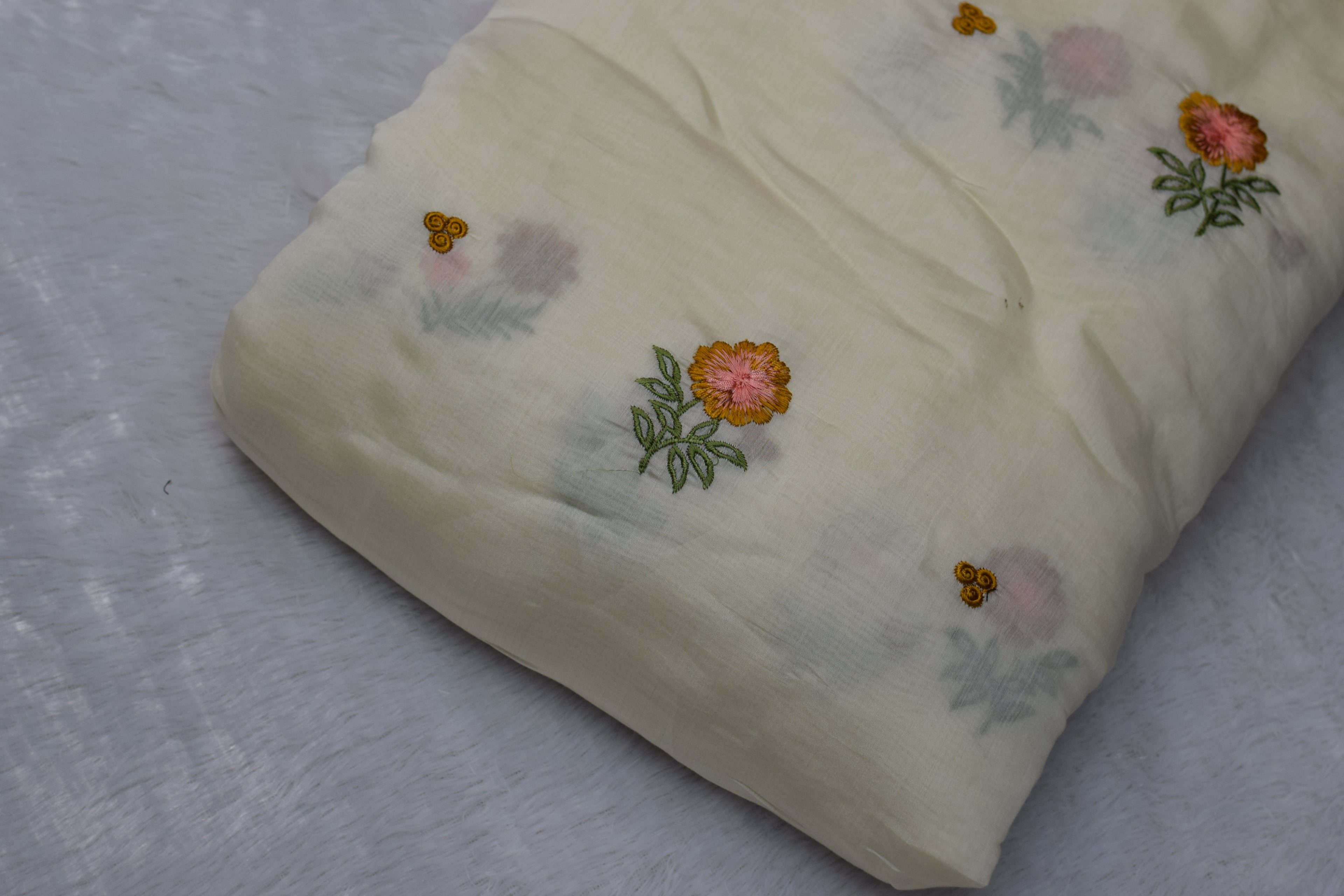 Premium Mul Chanderi Fabric with Floral Embroidery – 44 Inches Width |Lightweight Dress Material - View 2 - Floral - Nushio
