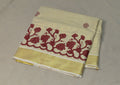Kerala Tissue Saree with Maroon Floral Embroidery & Golden Kasavu Border