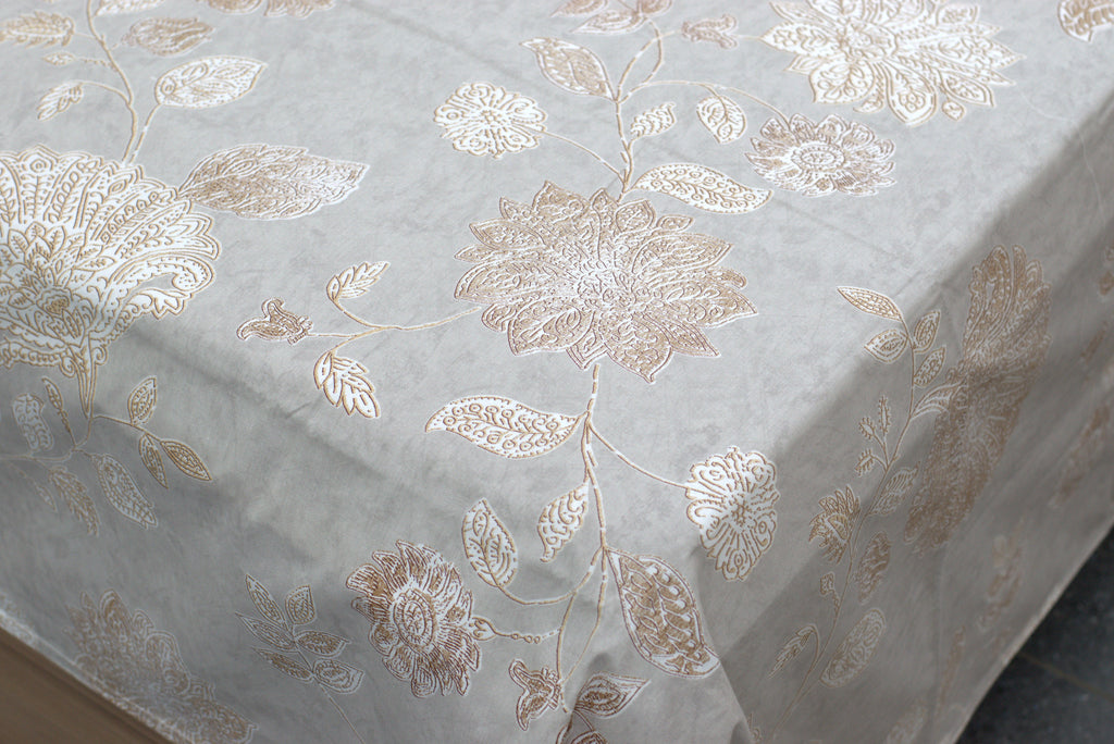Elegant Beige Floral Queen Size Bedsheet with 2 Pillow Covers