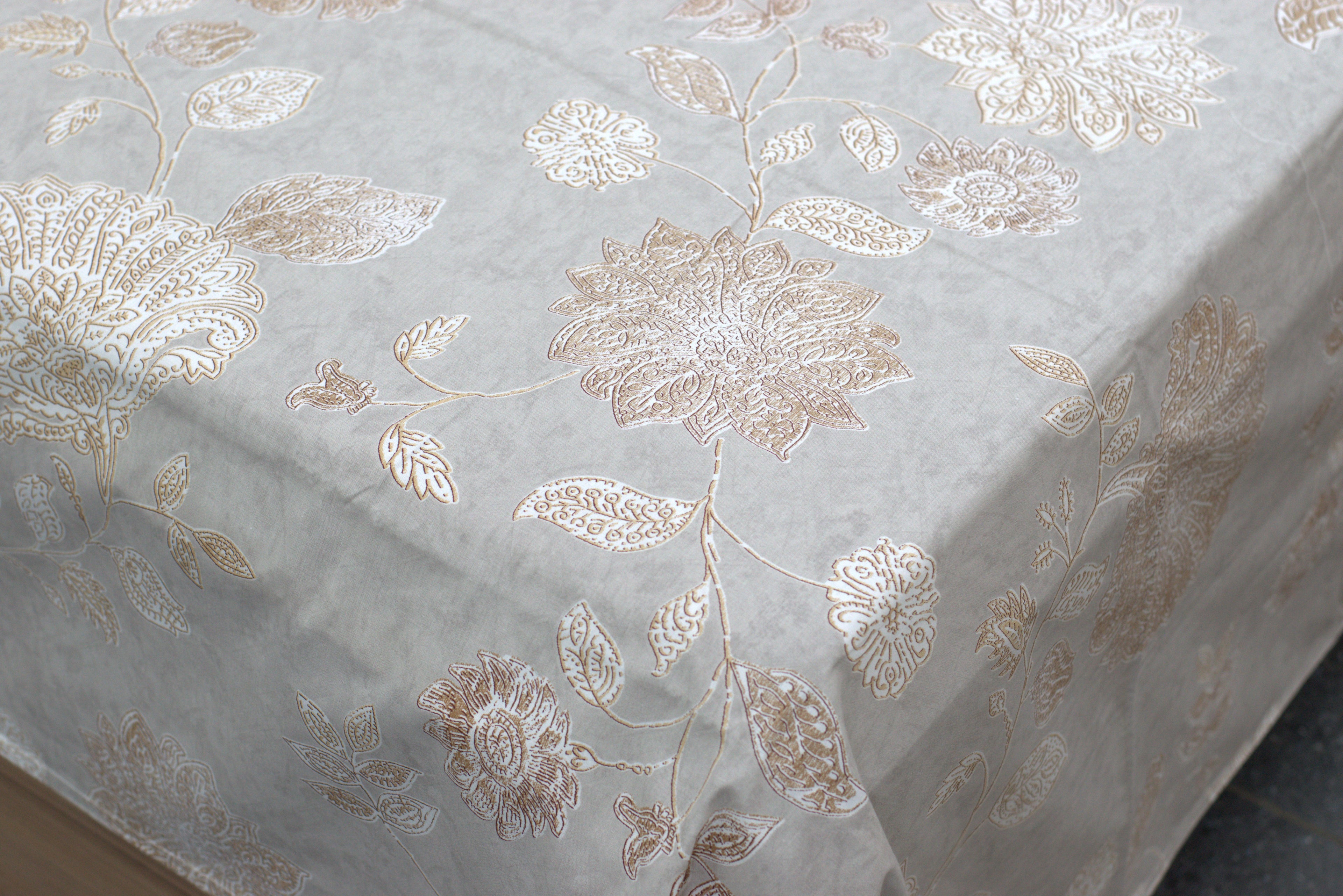 Elegant Beige Floral Queen Size Bedsheet with 2 Pillow Covers