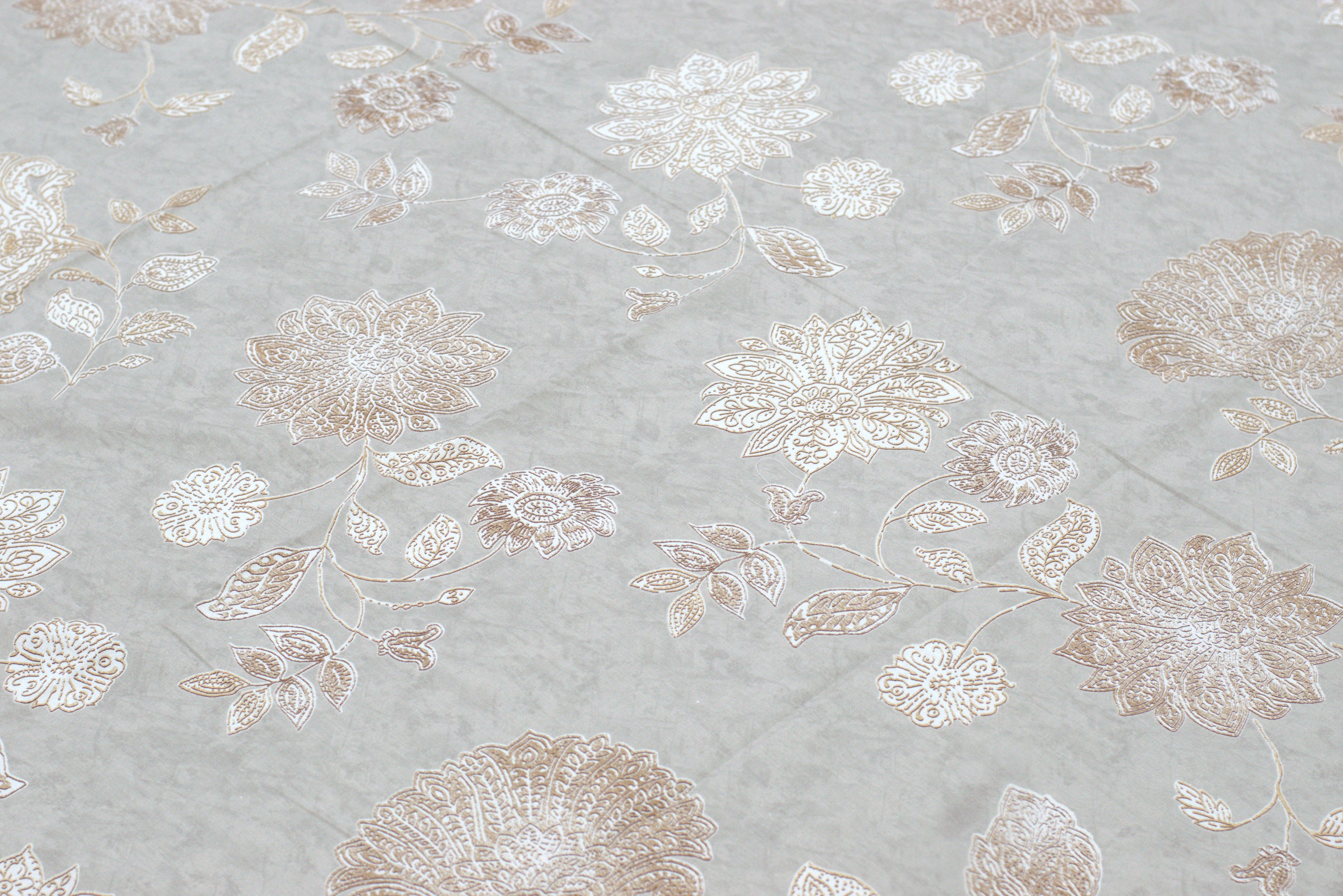 Elegant Beige Floral Queen Size Bedsheet with 2 Pillow Covers