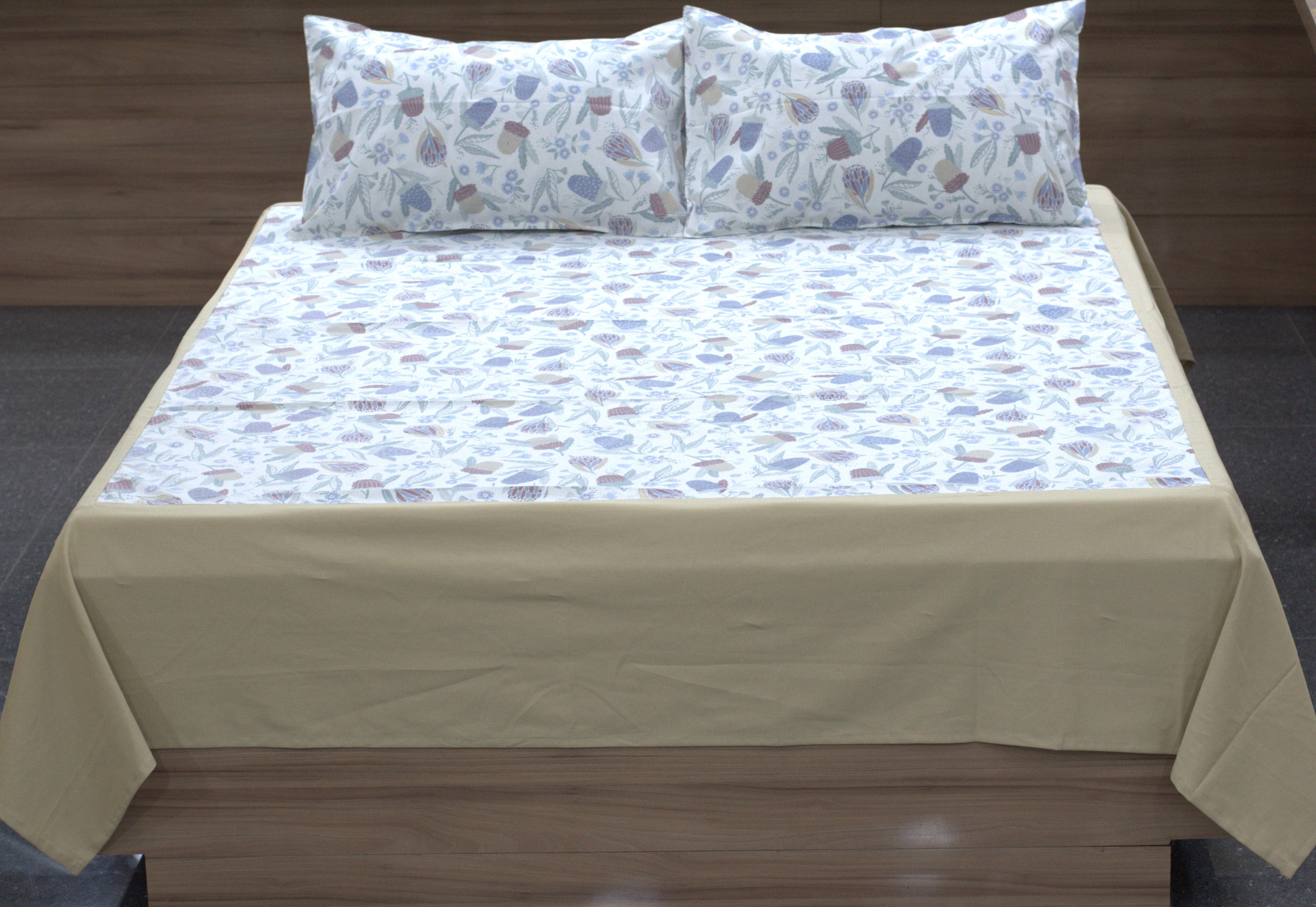 Queen Size Cotton Bedspread – Elegant Botanical Floral Print |