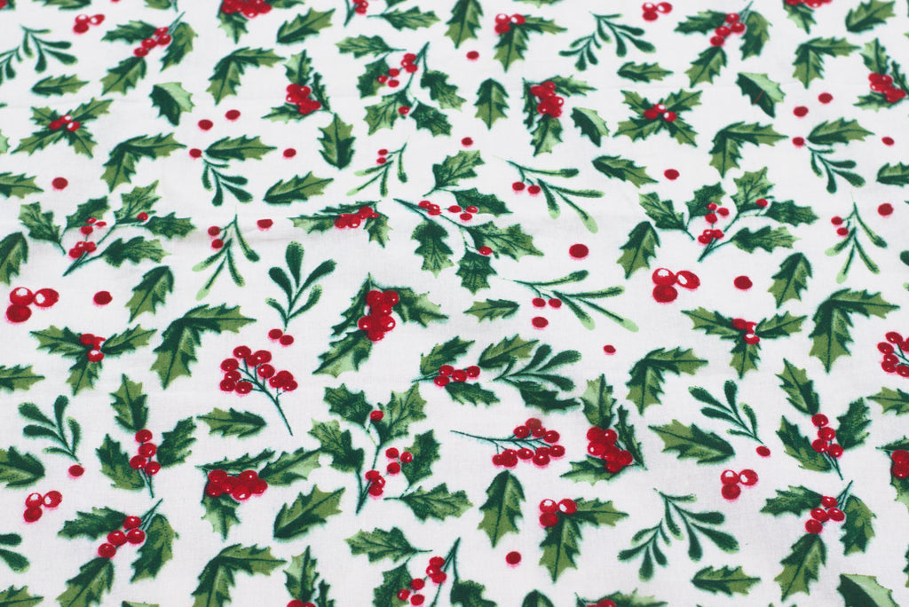 King Size Cotton Bedspread – Christmas Holly & Floral Print with Red Border | 100 × 110 Inches