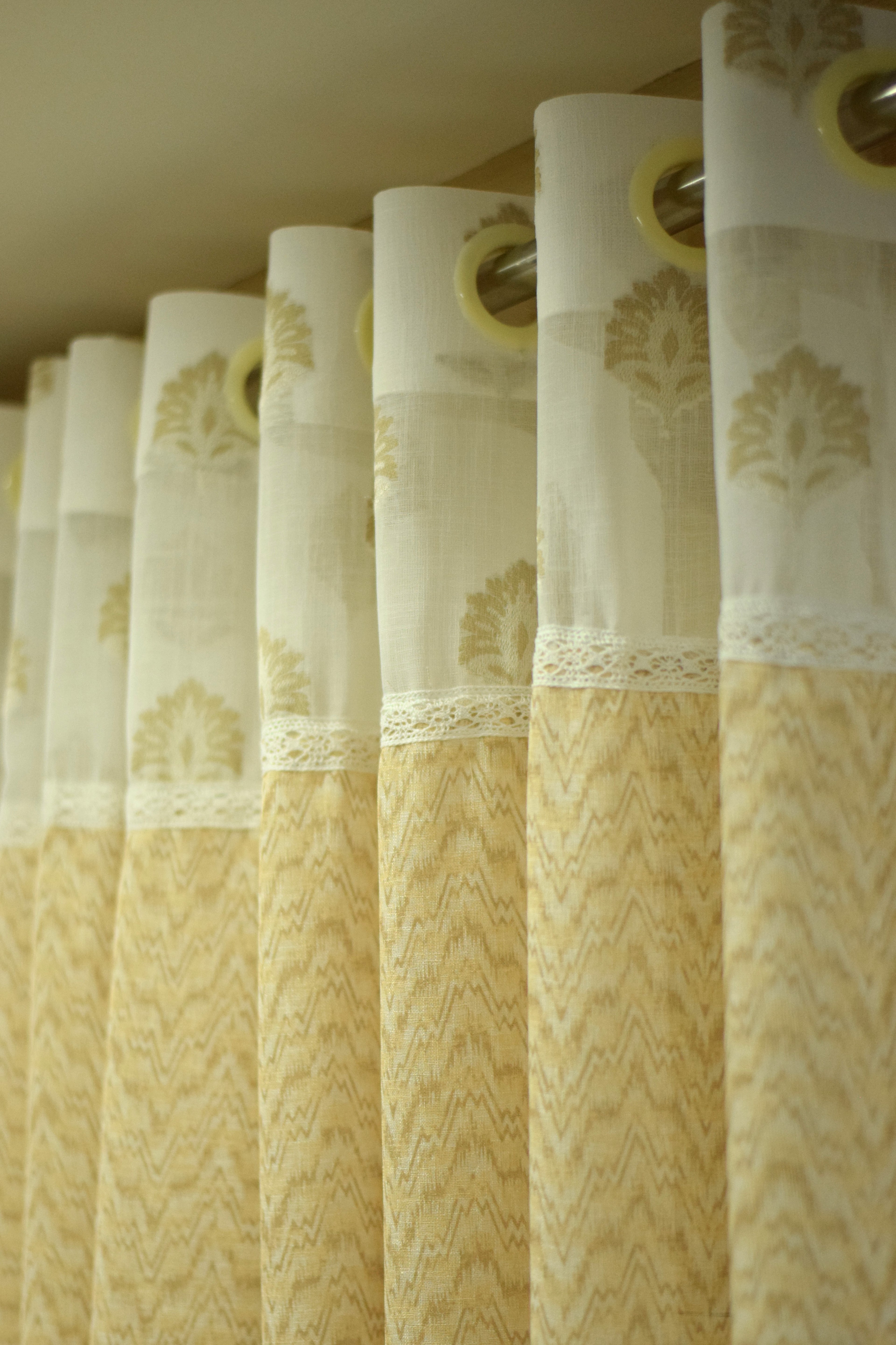Elegant Beige Semi Linen Door Curtain 4 x 7 Ft with Sheer Lace Panel & Eyelet Top