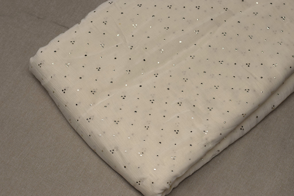 Elegant Ivory Mull Chanderi Sequin Work Dress Material – 44 Inch Width | 2.5 Meter Top Fabric