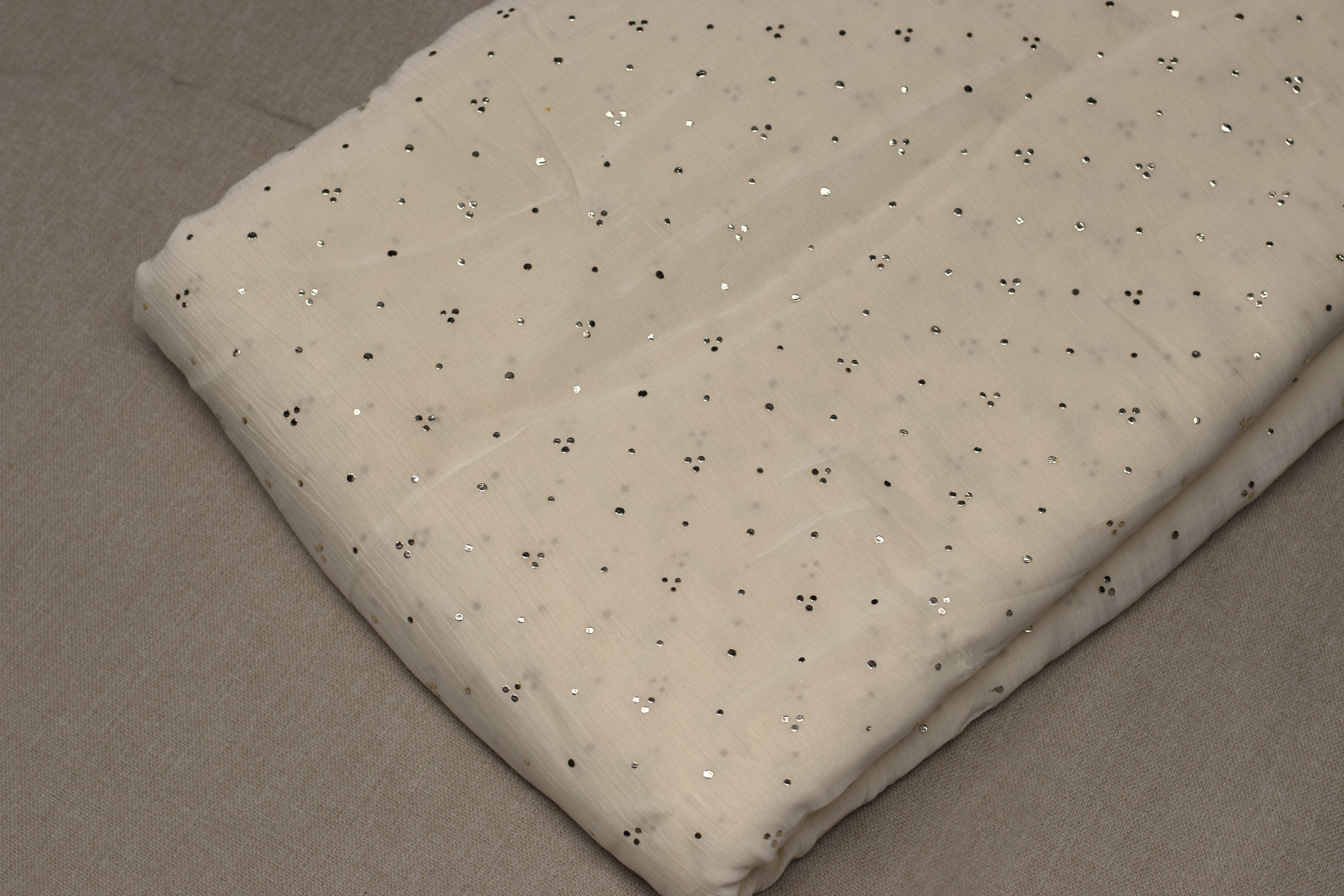 Elegant Ivory Mull Chanderi Sequin Work Dress Material – 44 Inch Width | 2.5 Meter Top Fabric