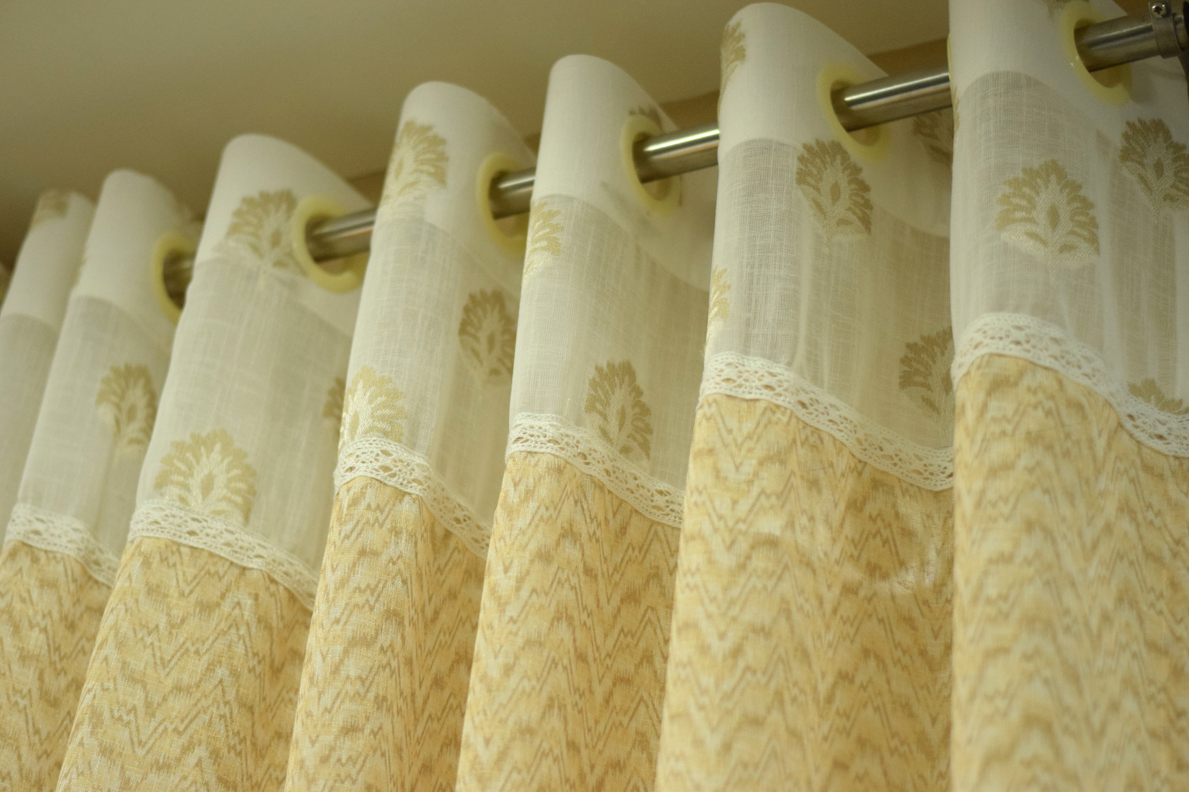 Elegant Beige Semi Linen Door Curtain 4 x 7 Ft with Sheer Lace Panel & Eyelet Top