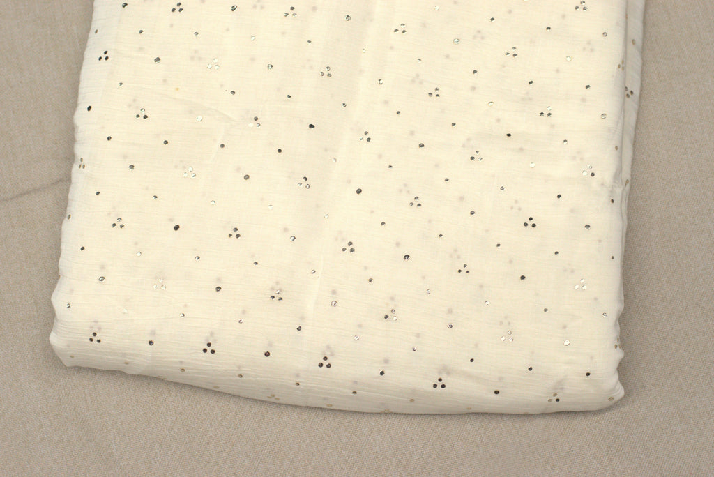 Elegant Ivory Mull Chanderi Sequin Work Dress Material – 44 Inch Width | 2.5 Meter Top Fabric