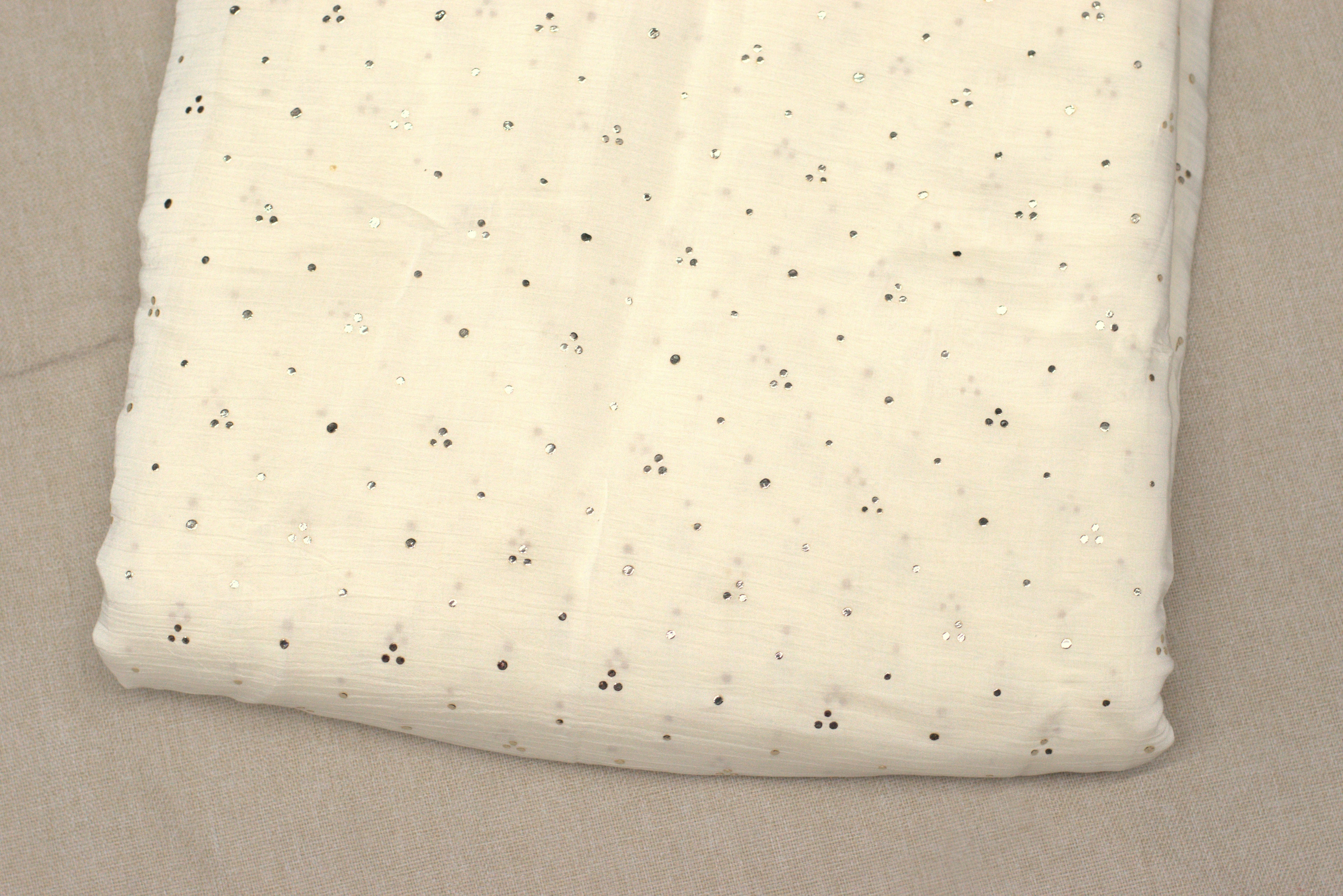 Elegant Ivory Mull Chanderi Sequin Work Dress Material – 44 Inch Width | 2.5 Meter Top Fabric