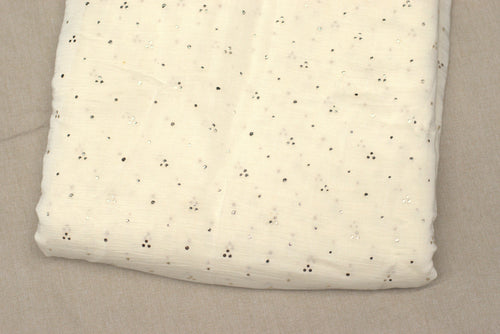 Elegant Ivory Mull Chanderi Sequin Work Dress Material – 44 Inch Width | 2.5 Meter Top Fabric