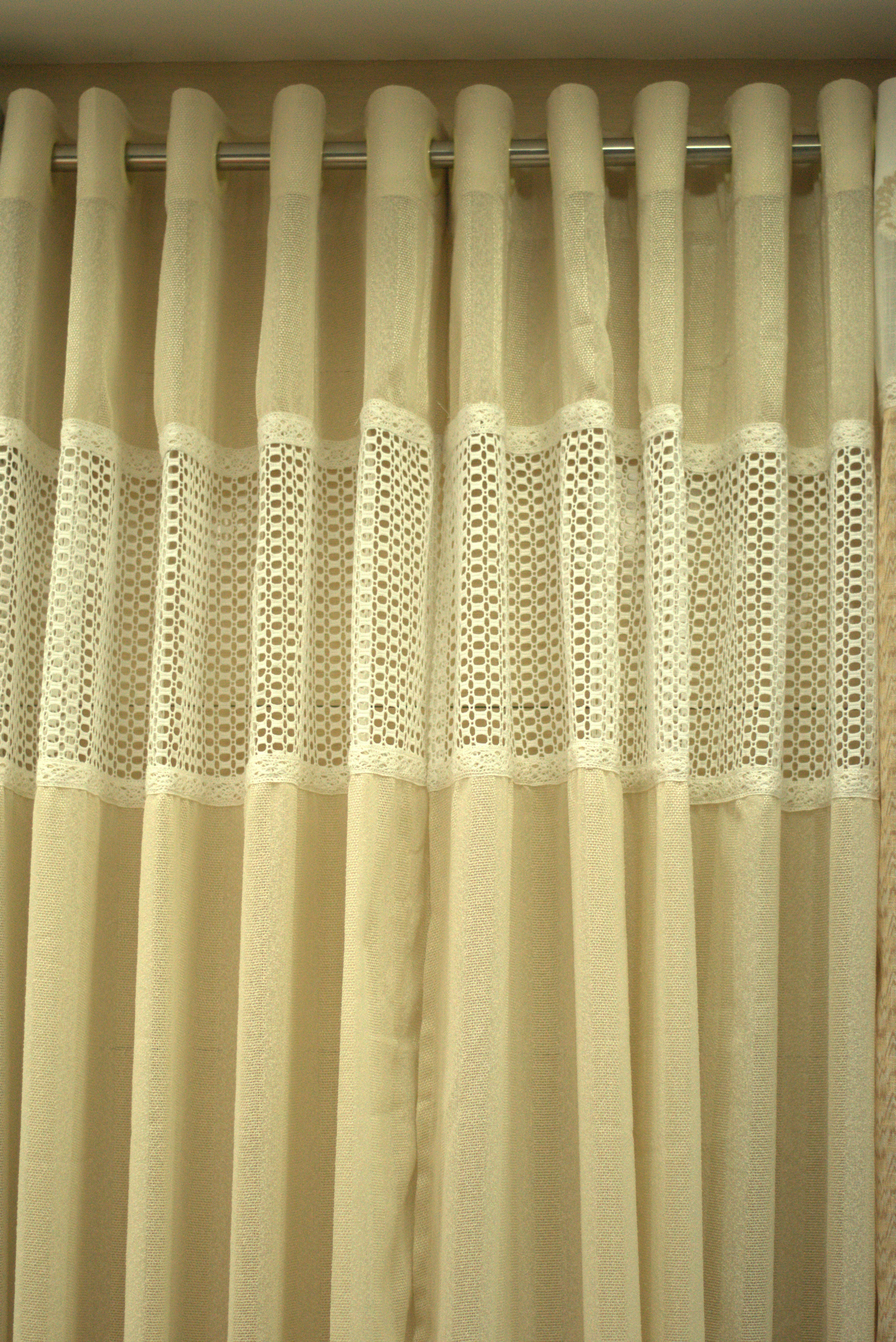 Elegant Beige Semi Linen Door Curtain with Decorative Lace Panel | 4 x 7 Feet