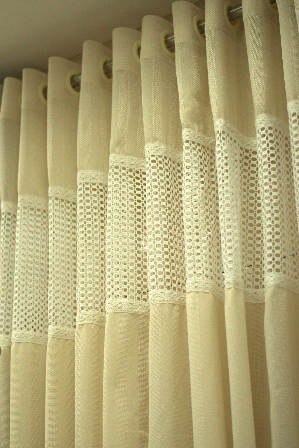 Elegant Beige Semi Linen Door Curtain with Decorative Lace Panel | 4 x 7 Feet