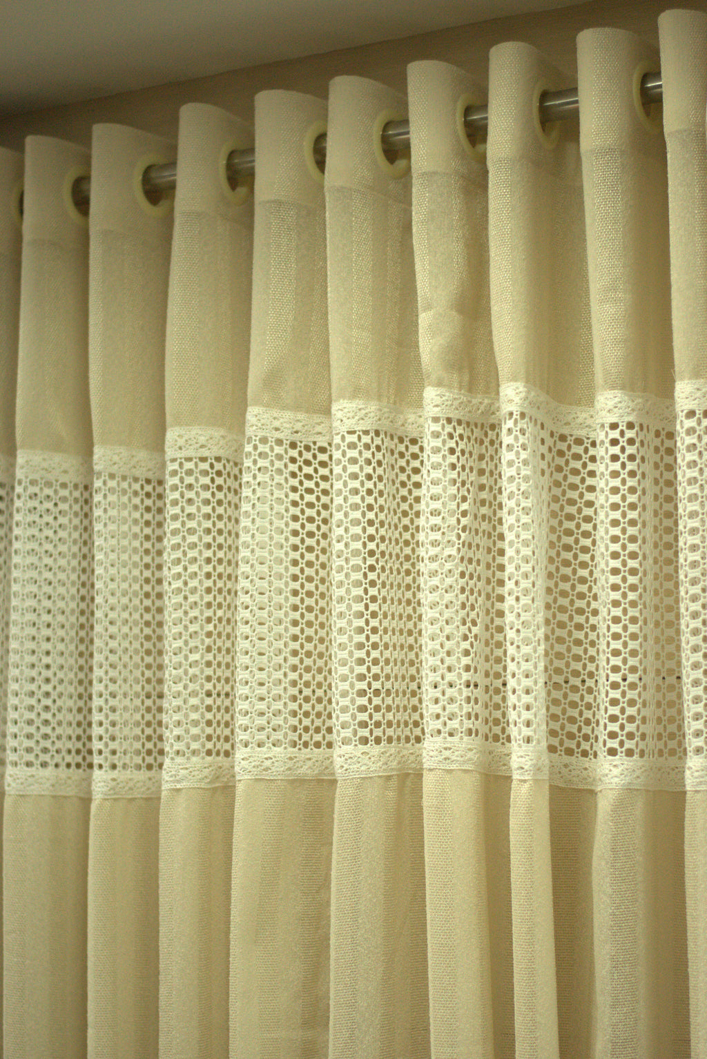 Elegant Beige Semi Linen Door Curtain with Decorative Lace Panel | 4 x 7 Feet