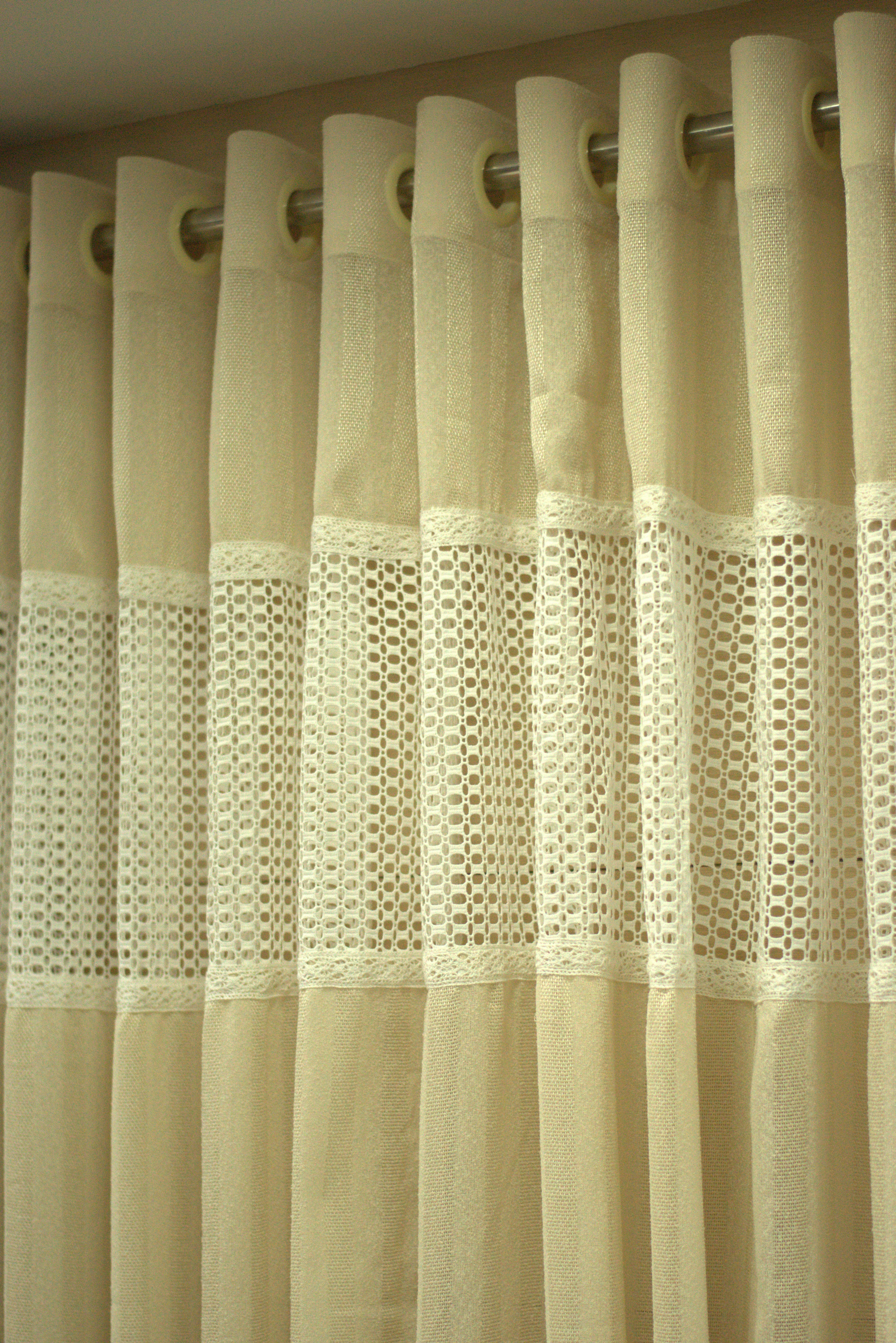 Elegant Beige Semi Linen Door Curtain with Decorative Lace Panel | 4 x 7 Feet
