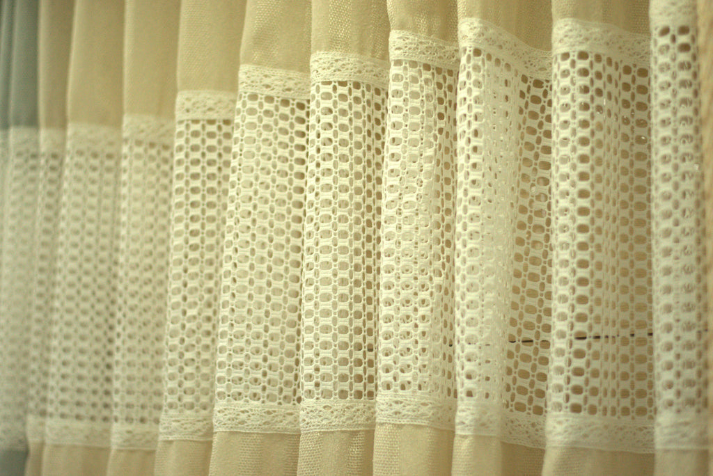Elegant Beige Semi Linen Door Curtain with Decorative Lace Panel | 4 x 7 Feet