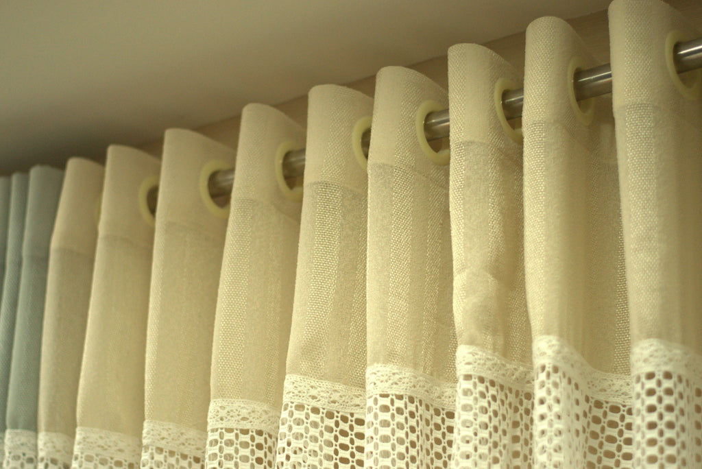 Elegant Beige Semi Linen Door Curtain with Decorative Lace Panel | 4 x 7 Feet