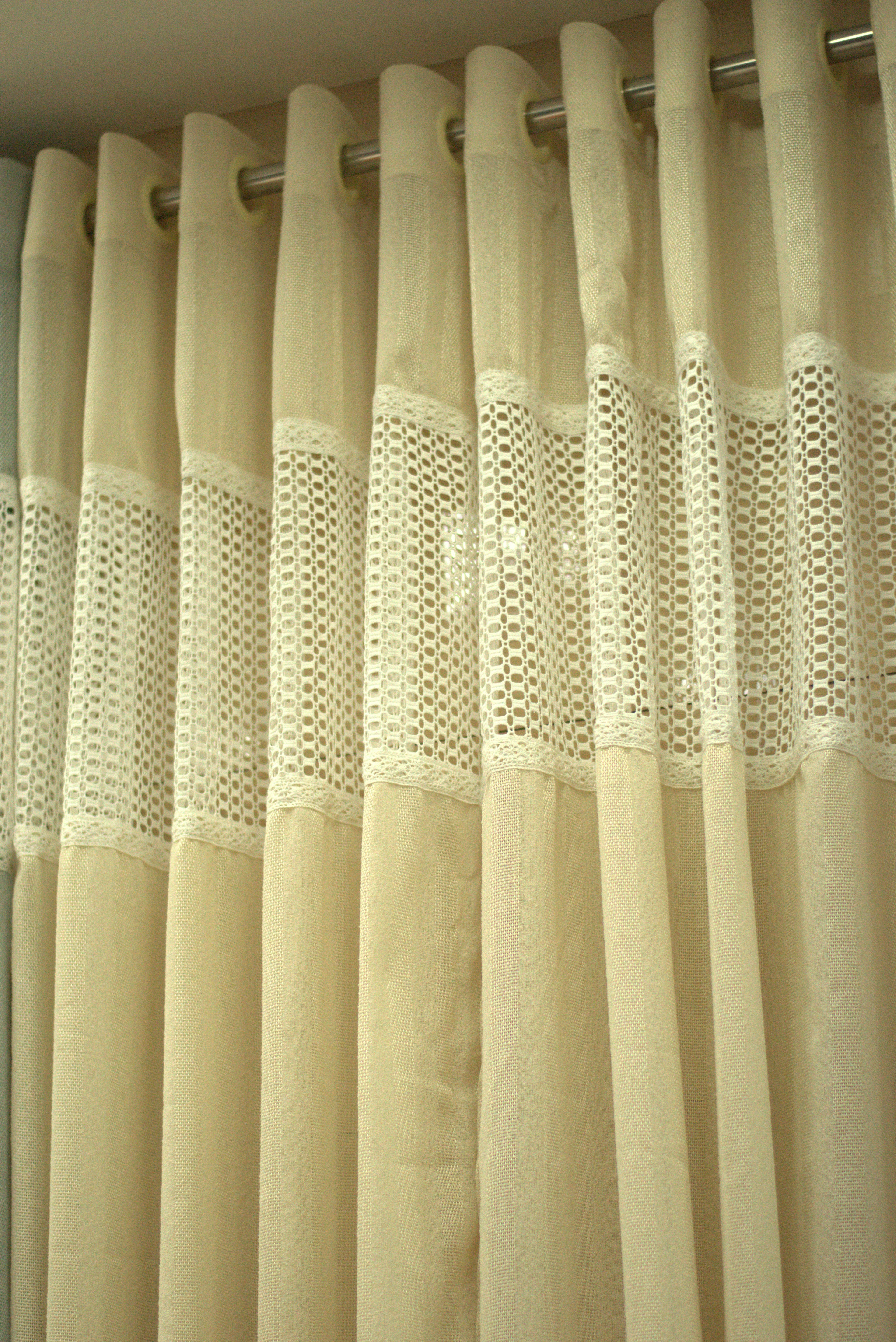 Elegant Beige Semi Linen Door Curtain with Decorative Lace Panel | 4 x 7 Feet