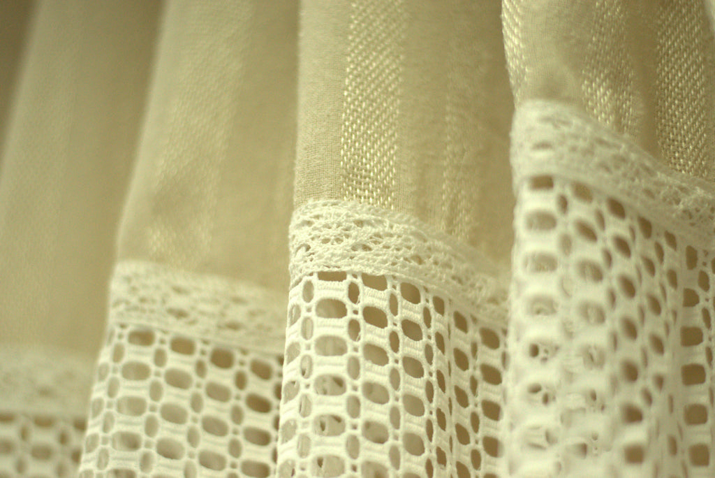 Elegant Beige Semi Linen Door Curtain with Decorative Lace Panel | 4 x 7 Feet