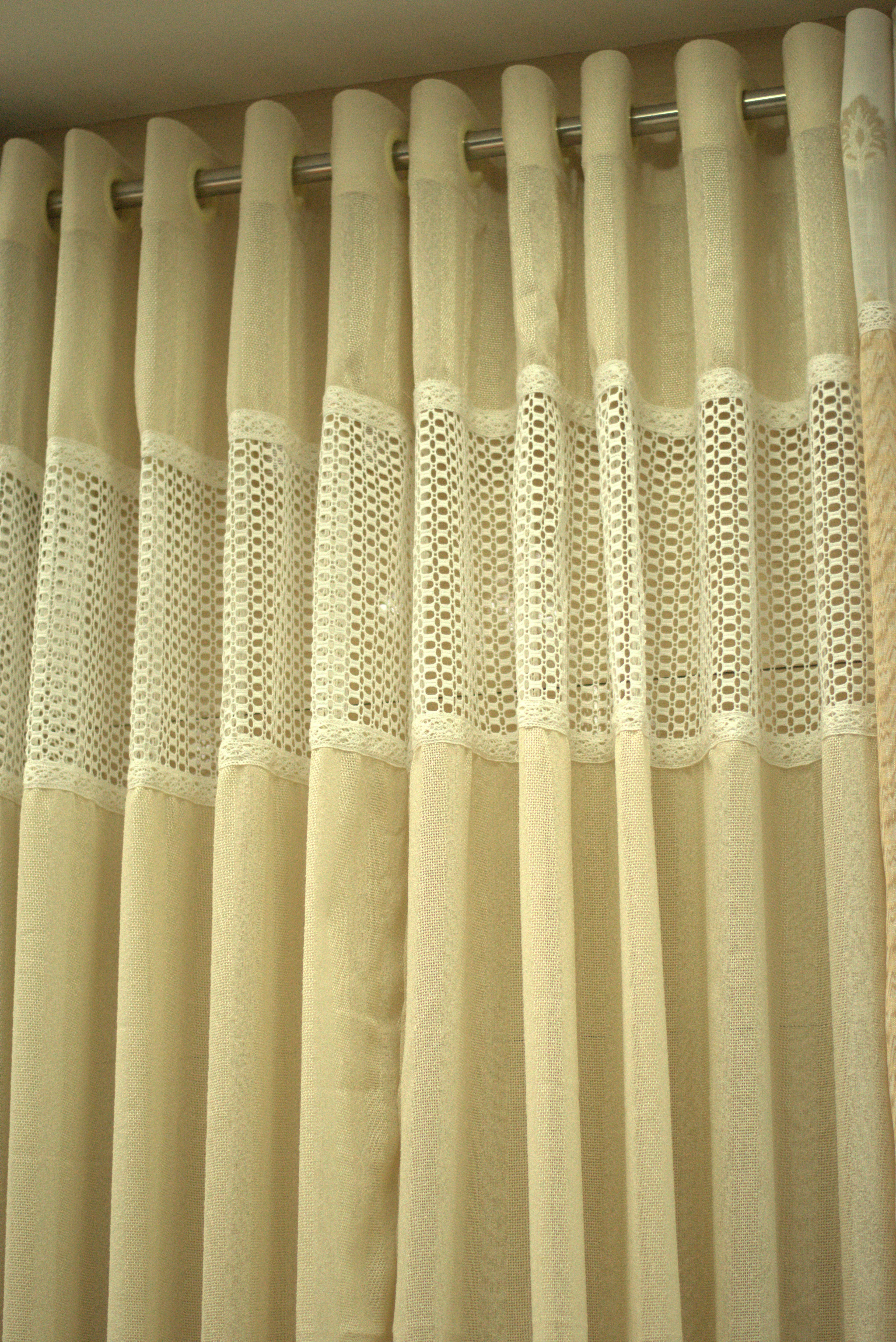 Elegant Beige Semi Linen Door Curtain with Decorative Lace Panel | 4 x 7 Feet