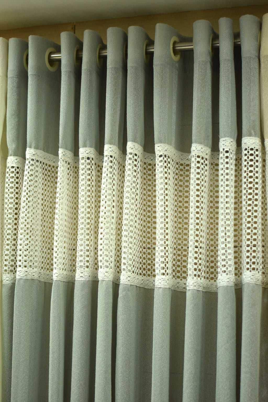 4x7 Semi Linen Door Curtain with Decorative Lace Panel – Sage Green
