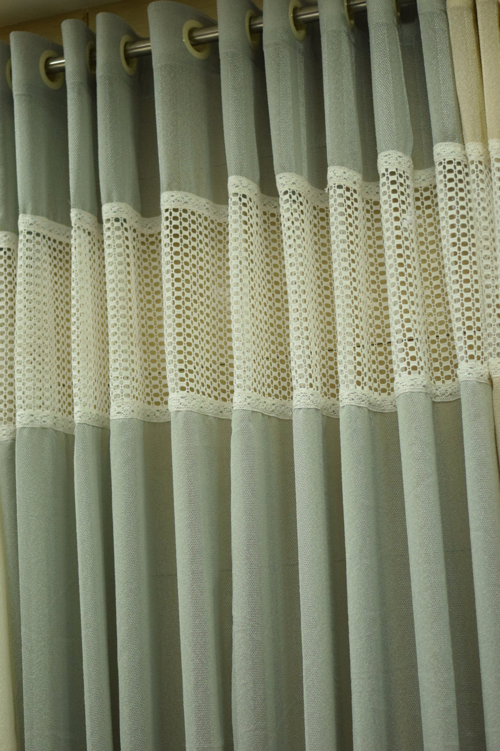 4x7 Semi Linen Door Curtain with Decorative Lace Panel – Sage Green
