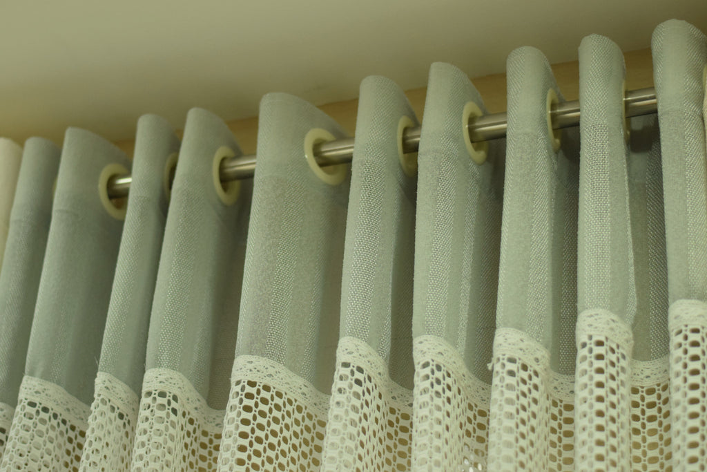 4x7 Semi Linen Door Curtain with Decorative Lace Panel – Sage Green