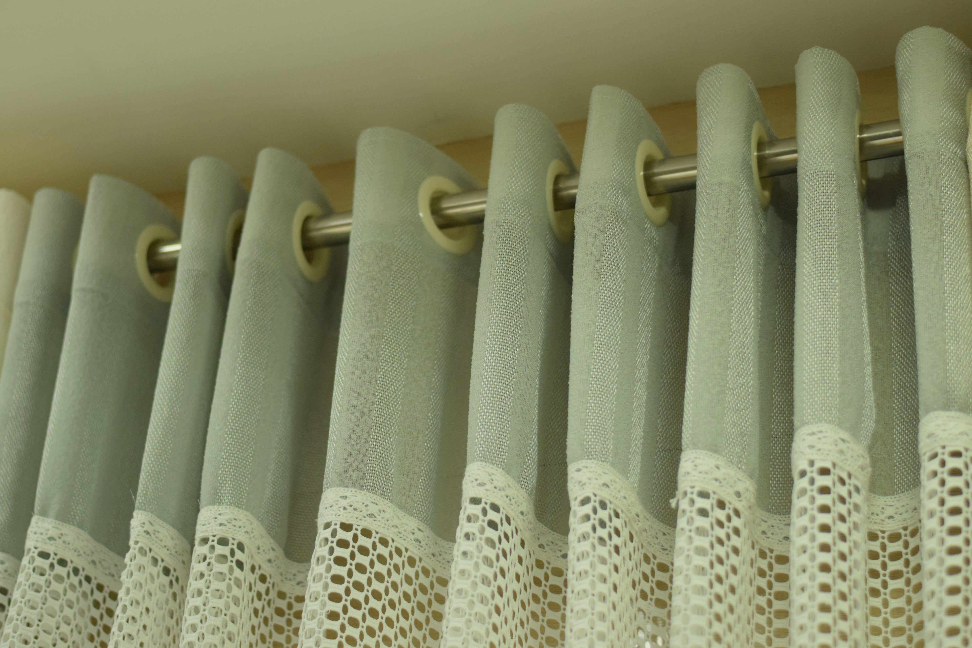 4x7 Semi Linen Door Curtain with Decorative Lace Panel – Sage Green