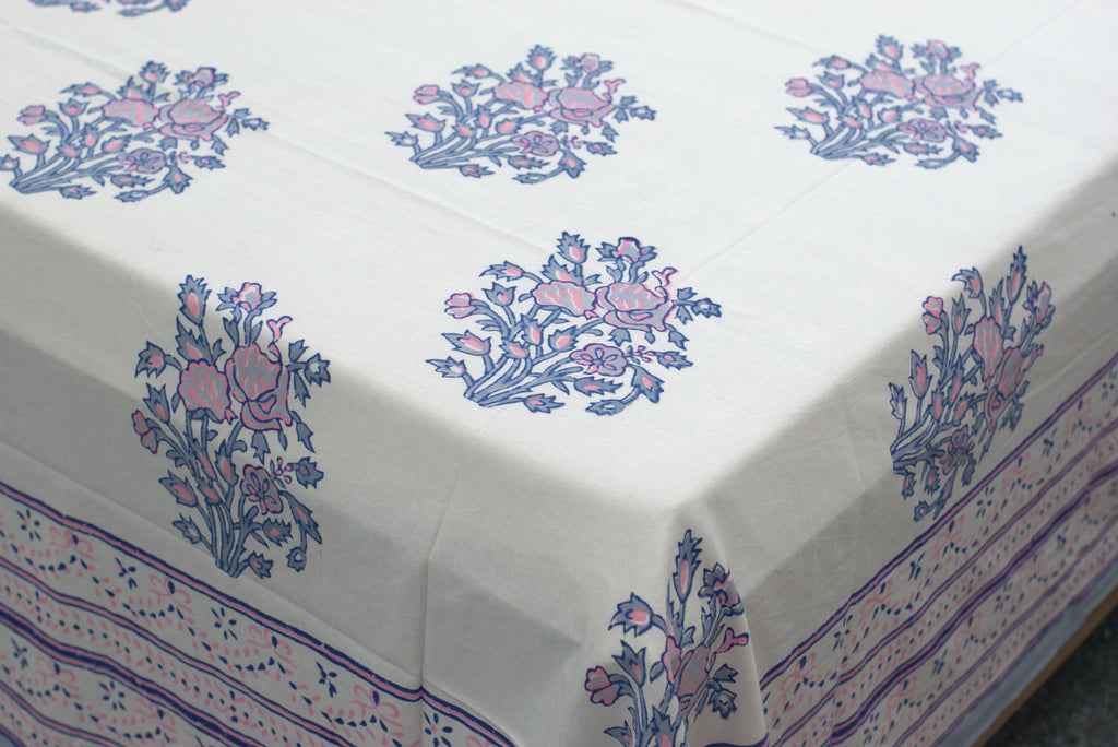 Queen Size Cotton Bedspread | Floral Printed Bed Cover with Border Design