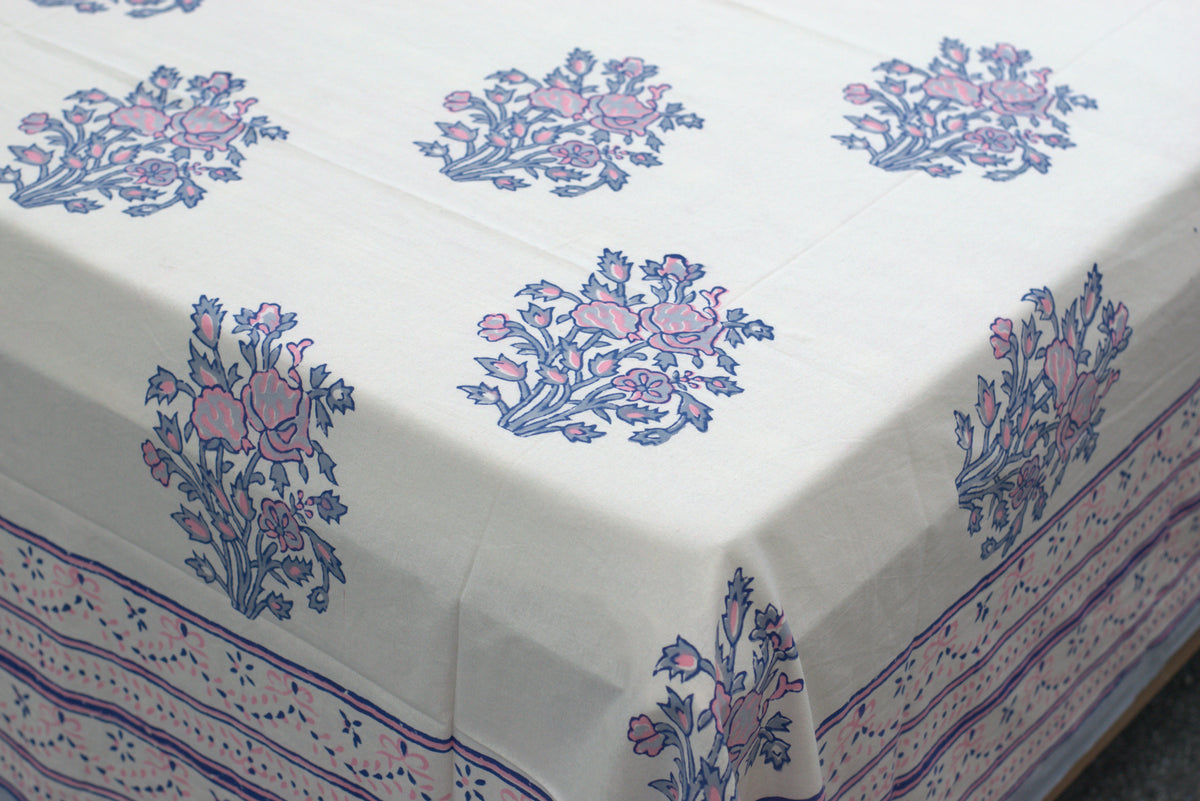 Queen Size Cotton Bedspread | Floral Printed Bed Cover with Border Design