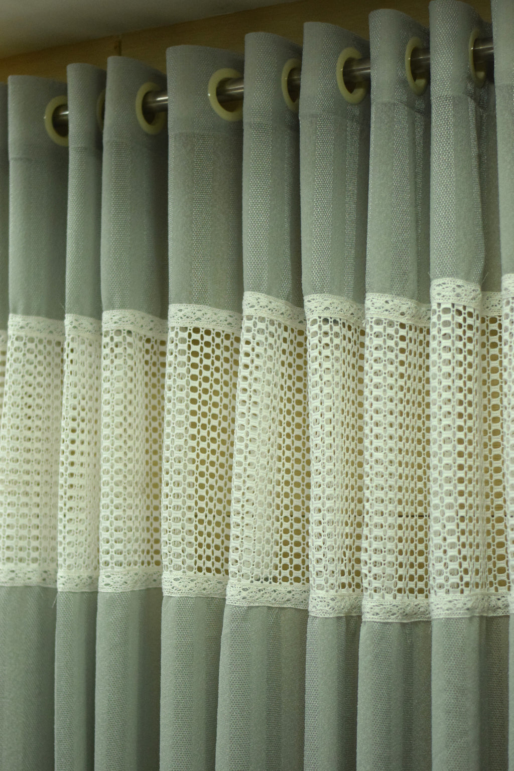 4x7 Semi Linen Door Curtain with Decorative Lace Panel – Sage Green