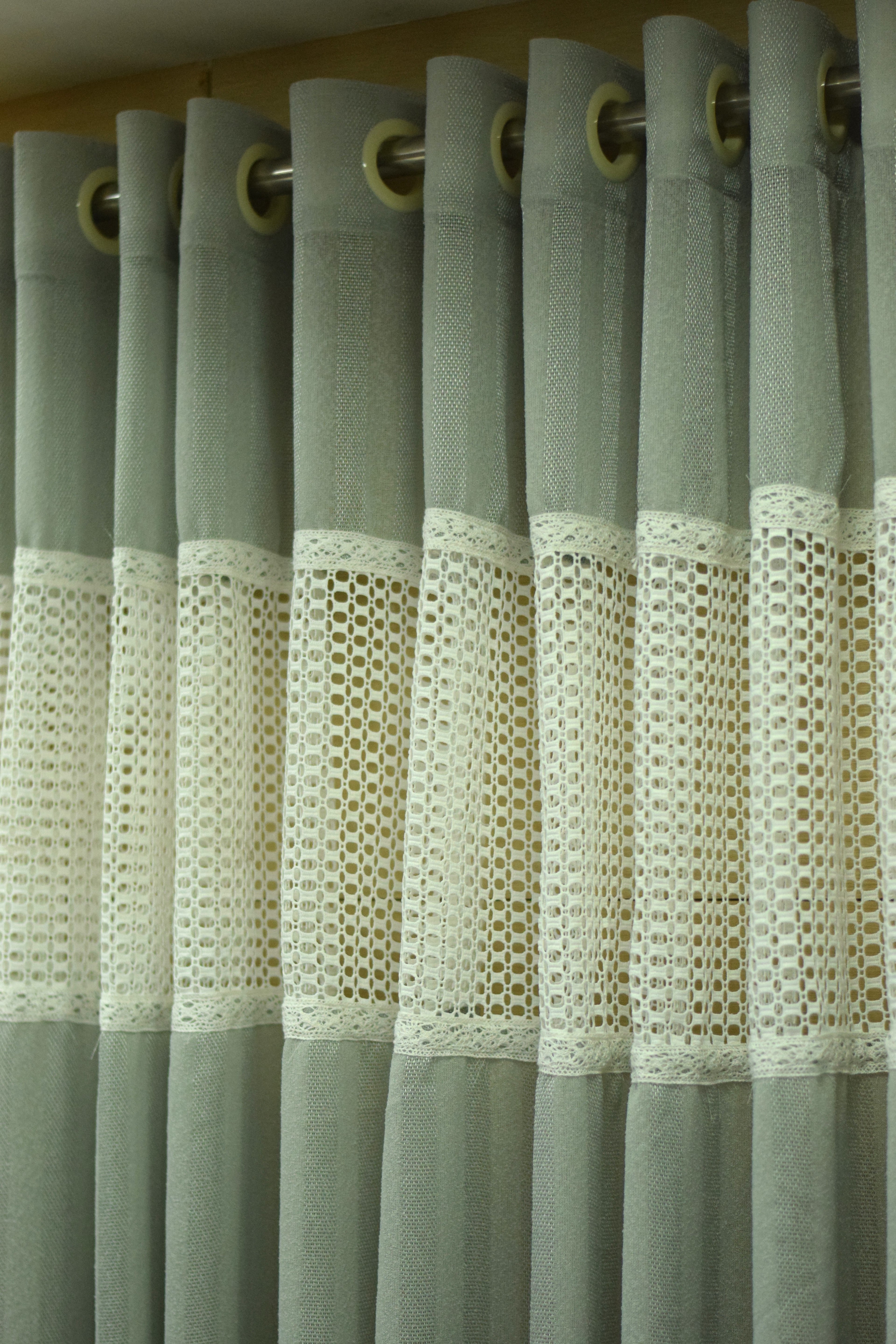 4x7 Semi Linen Door Curtain with Decorative Lace Panel – Sage Green