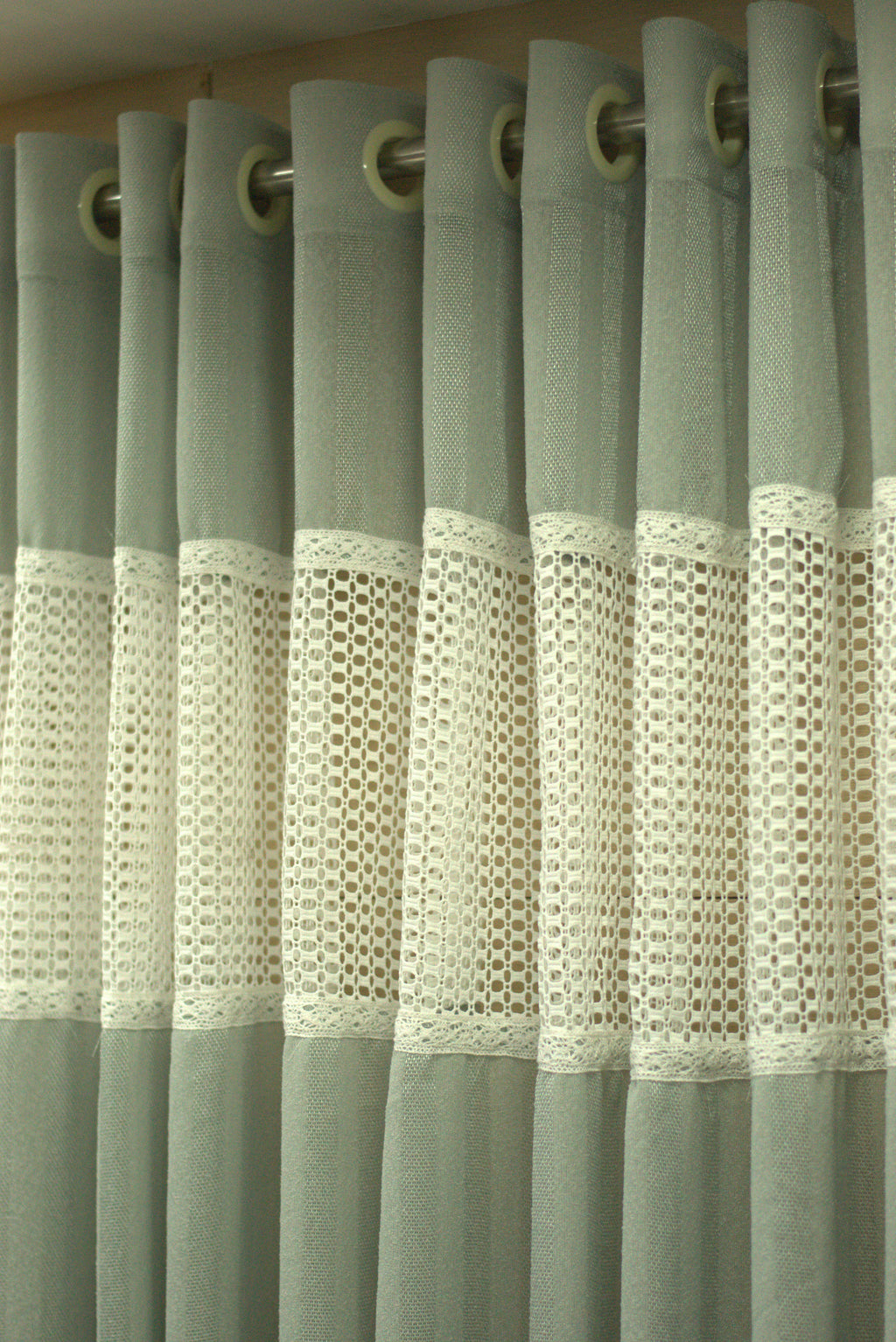 4x7 Semi Linen Door Curtain with Decorative Lace Panel – Sage Green