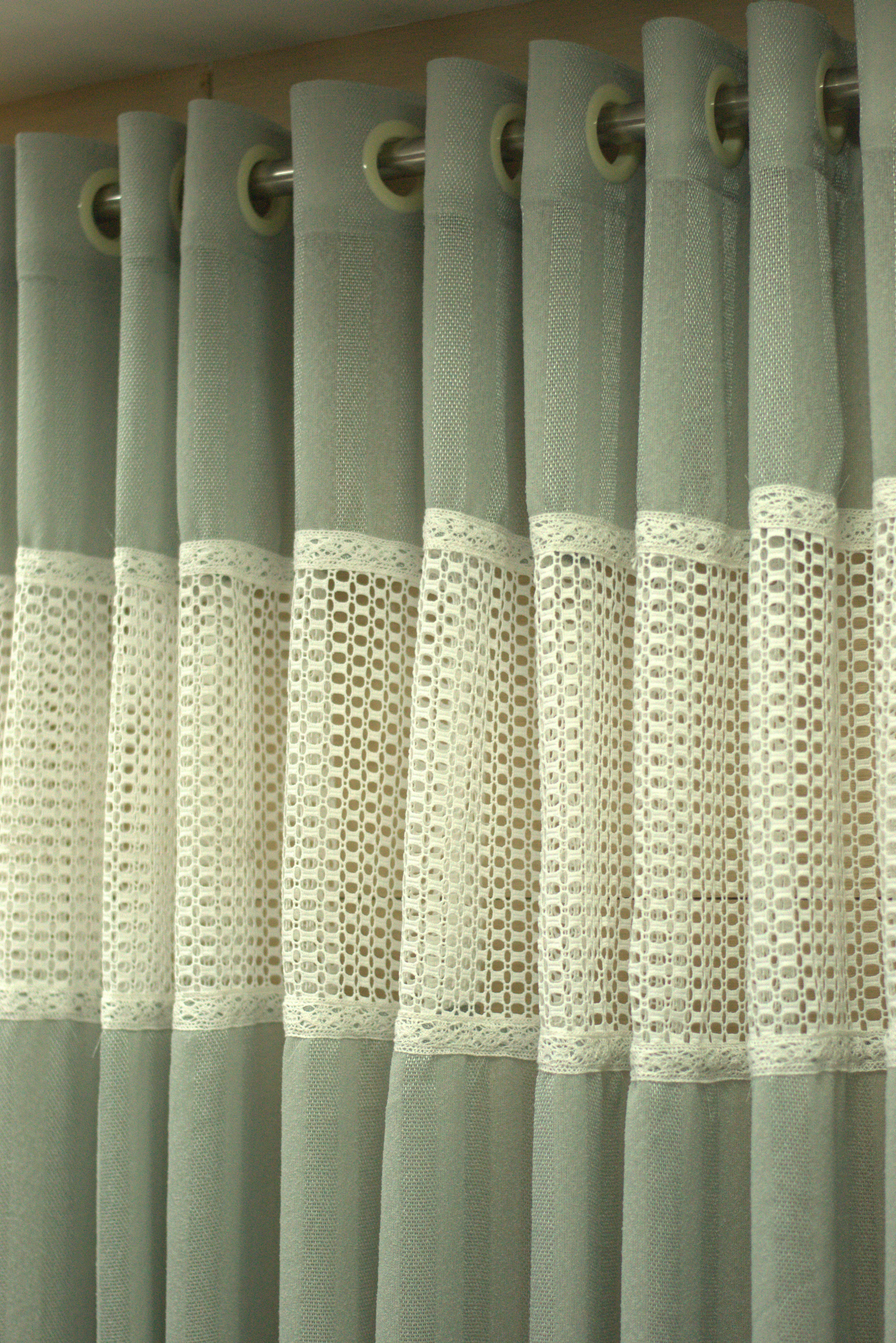 4x7 Semi Linen Door Curtain with Decorative Lace Panel – Sage Green