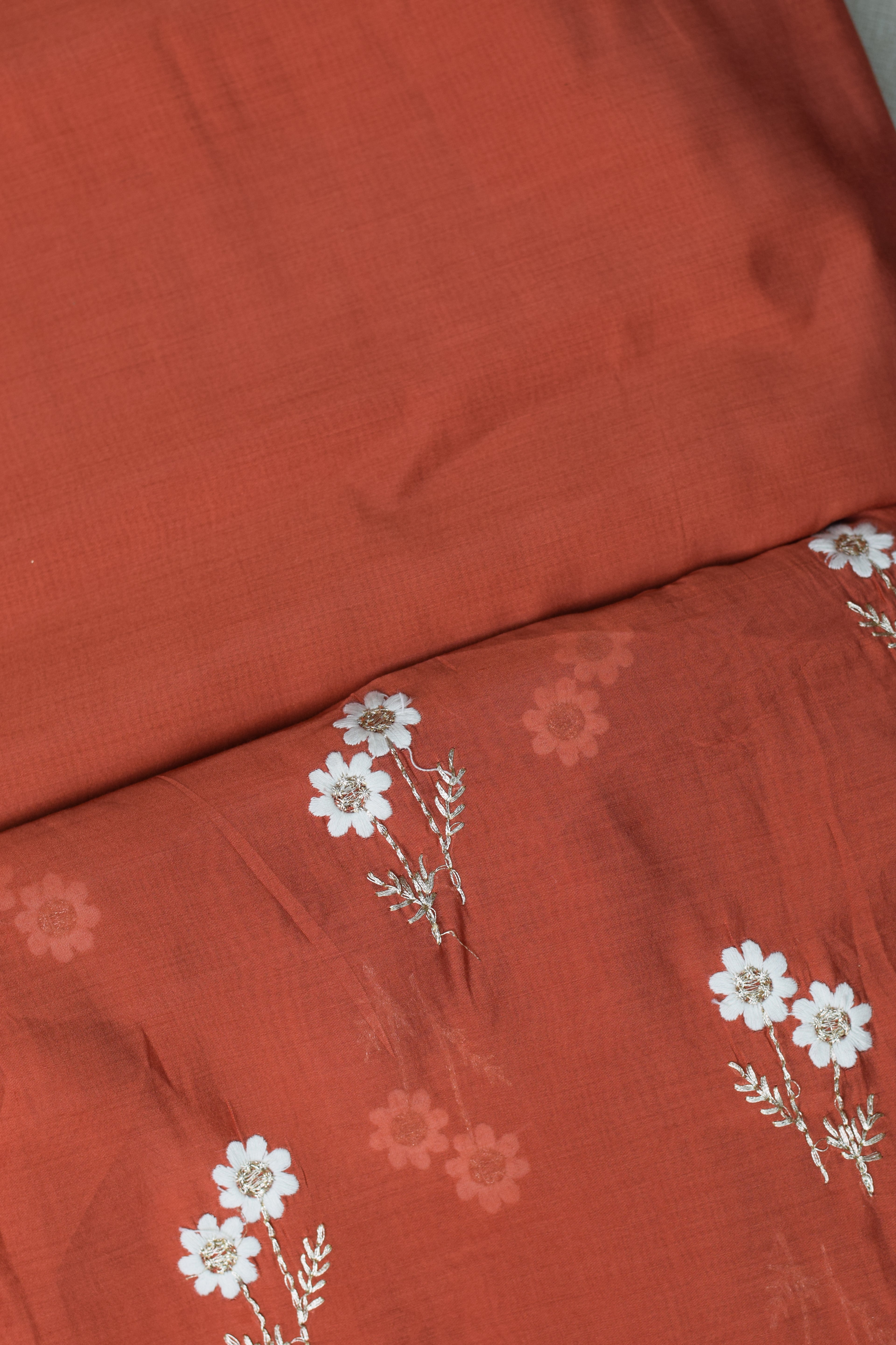 Coral Floral Embroidered Mull Chanderi Dress Material – 44 Inch Width | 2.5 Meter Top Fabric