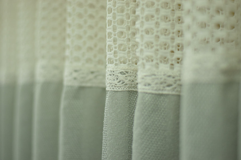 4x7 Semi Linen Door Curtain with Decorative Lace Panel – Sage Green
