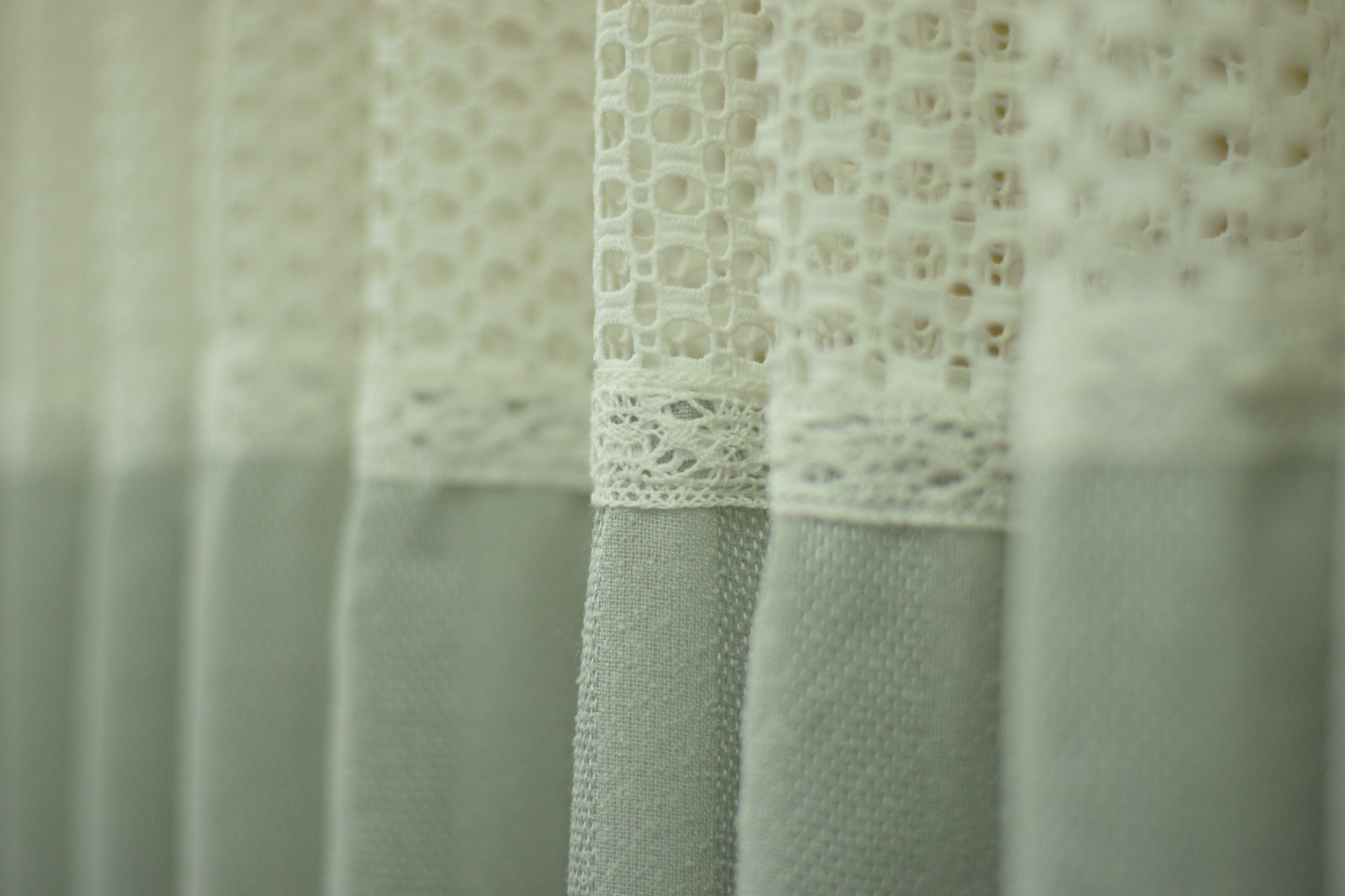4x7 Semi Linen Door Curtain with Decorative Lace Panel – Sage Green