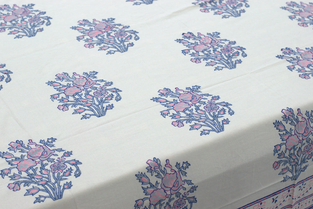 Queen Size Cotton Bedspread | Floral Printed Bed Cover with Border Design