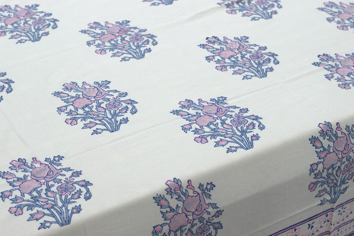 Queen Size Cotton Bedspread | Floral Printed Bed Cover with Border Design