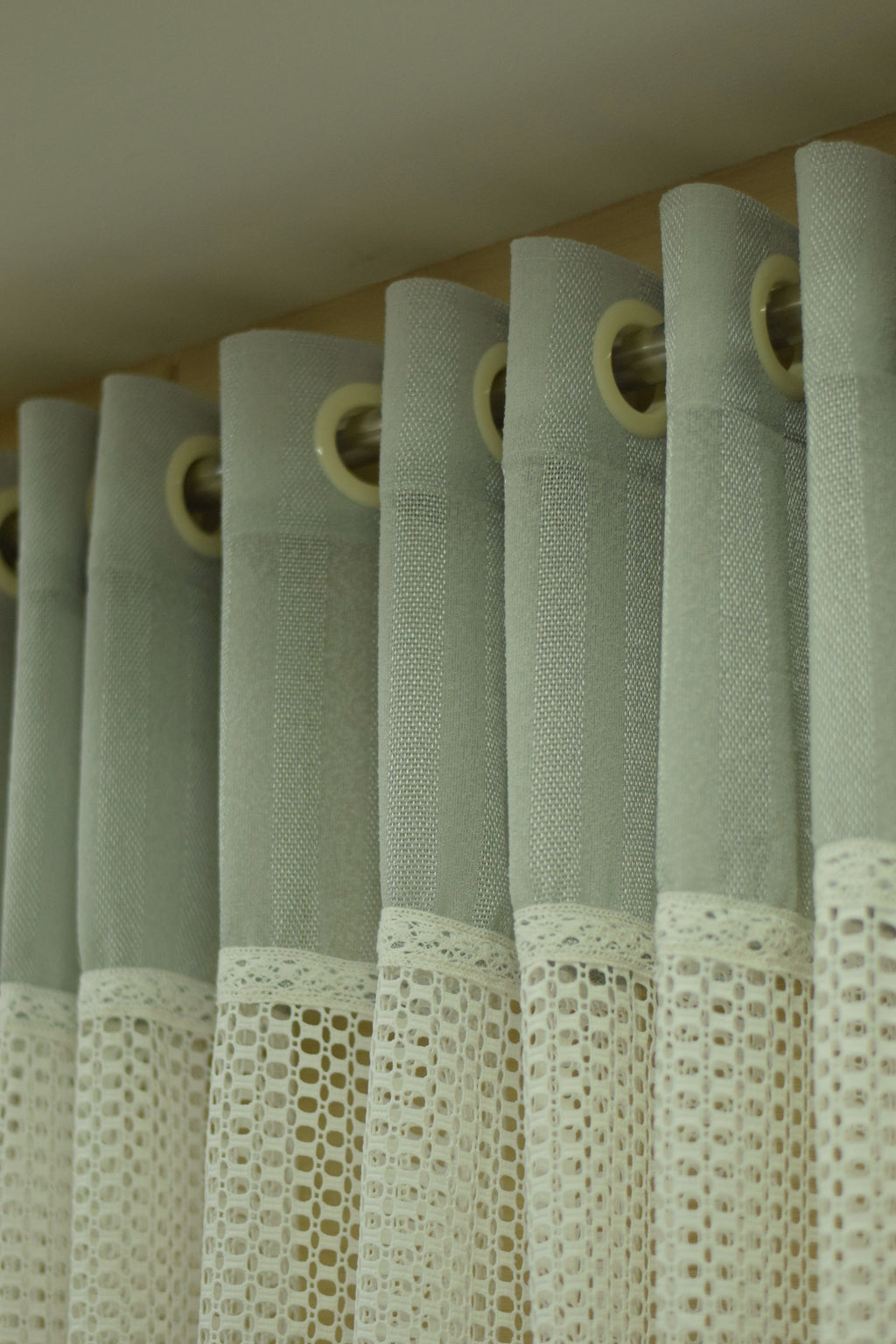 4x7 Semi Linen Door Curtain with Decorative Lace Panel – Sage Green