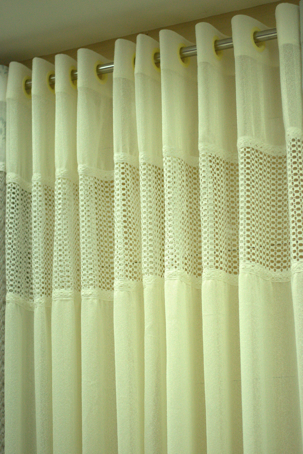 Elegant Off-White Semi Linen Door Curtain with Lace Panel | 4 x 7 Feet