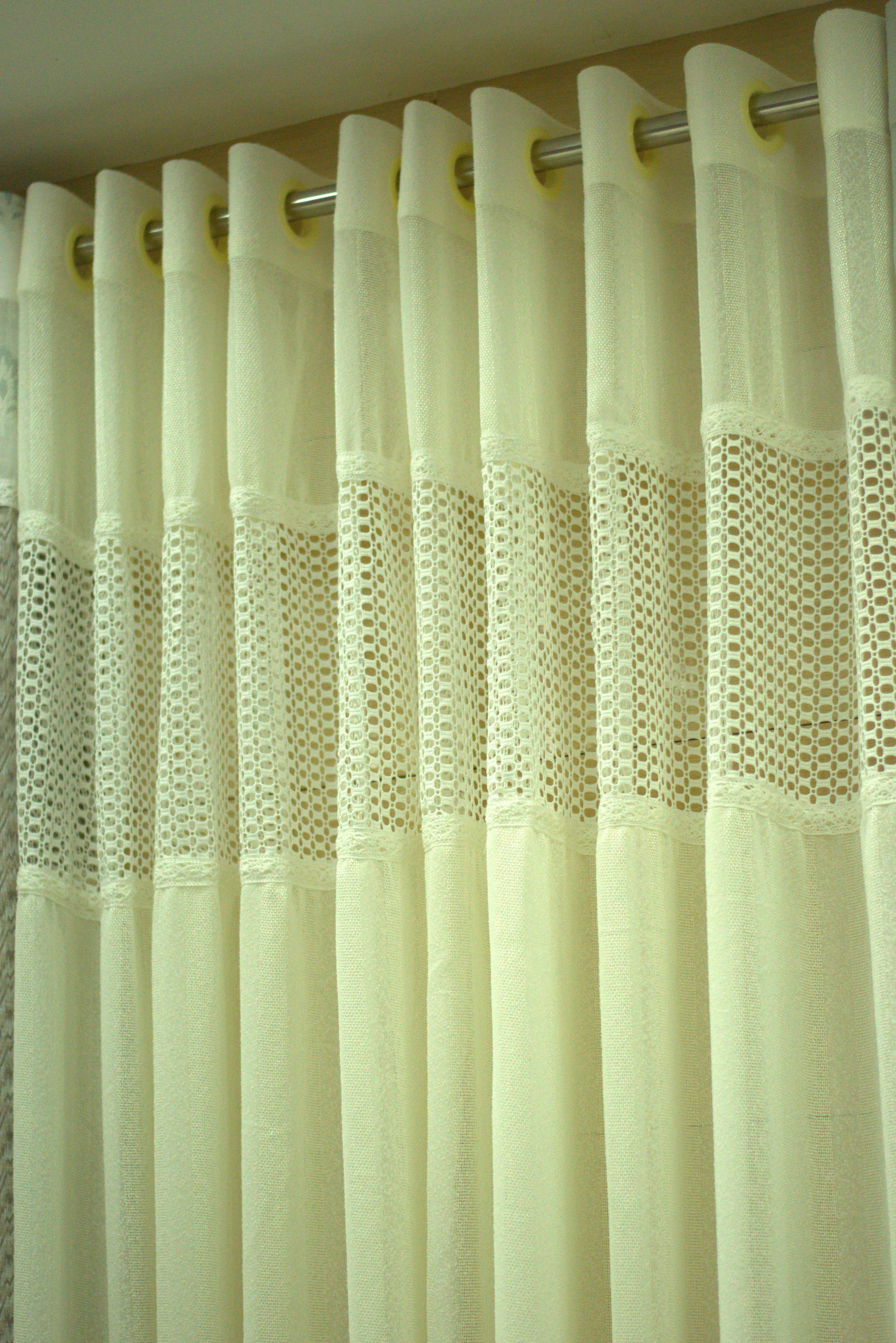 Elegant Off-White Semi Linen Door Curtain with Lace Panel | 4 x 7 Feet