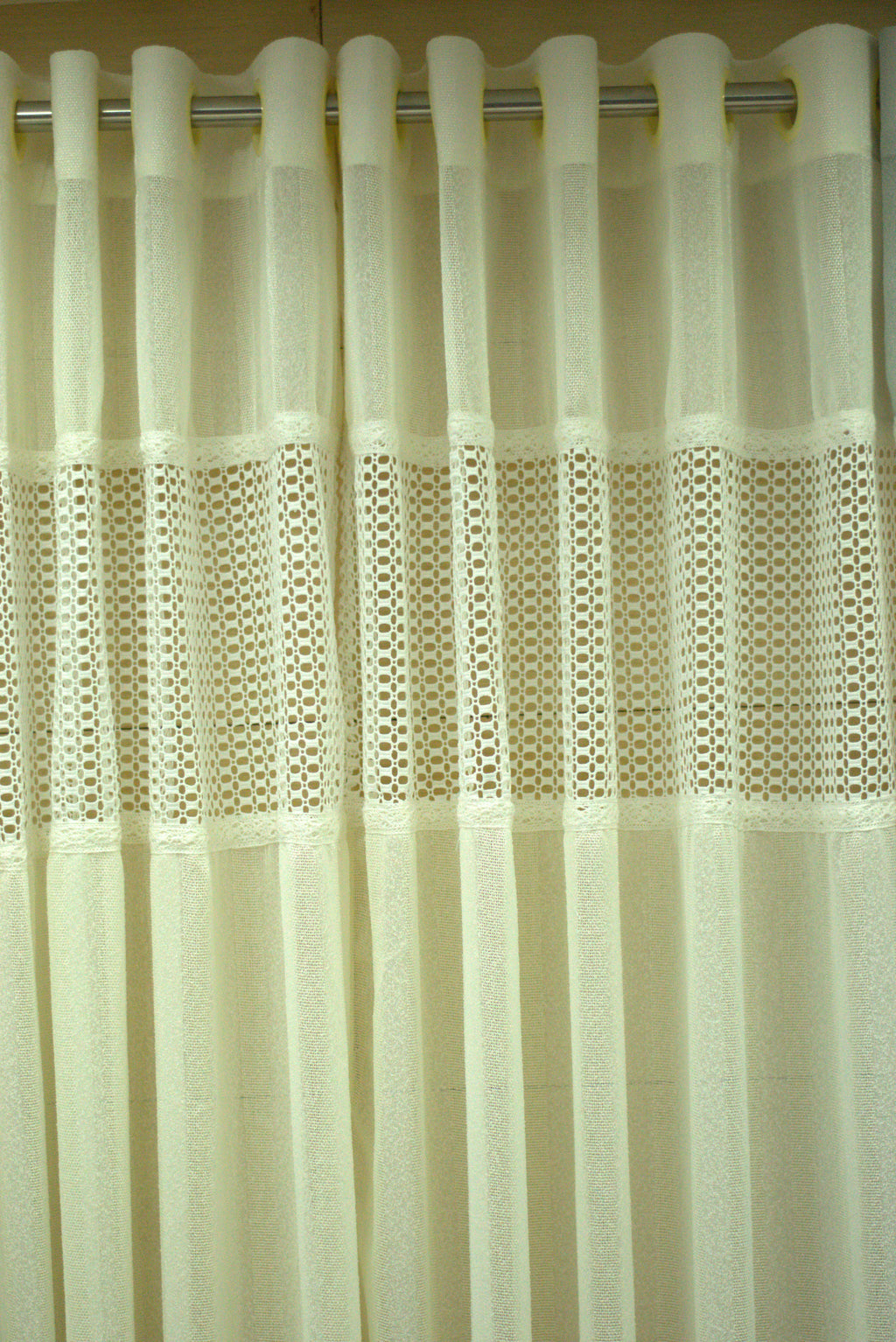 Elegant Off-White Semi Linen Door Curtain with Lace Panel | 4 x 7 Feet