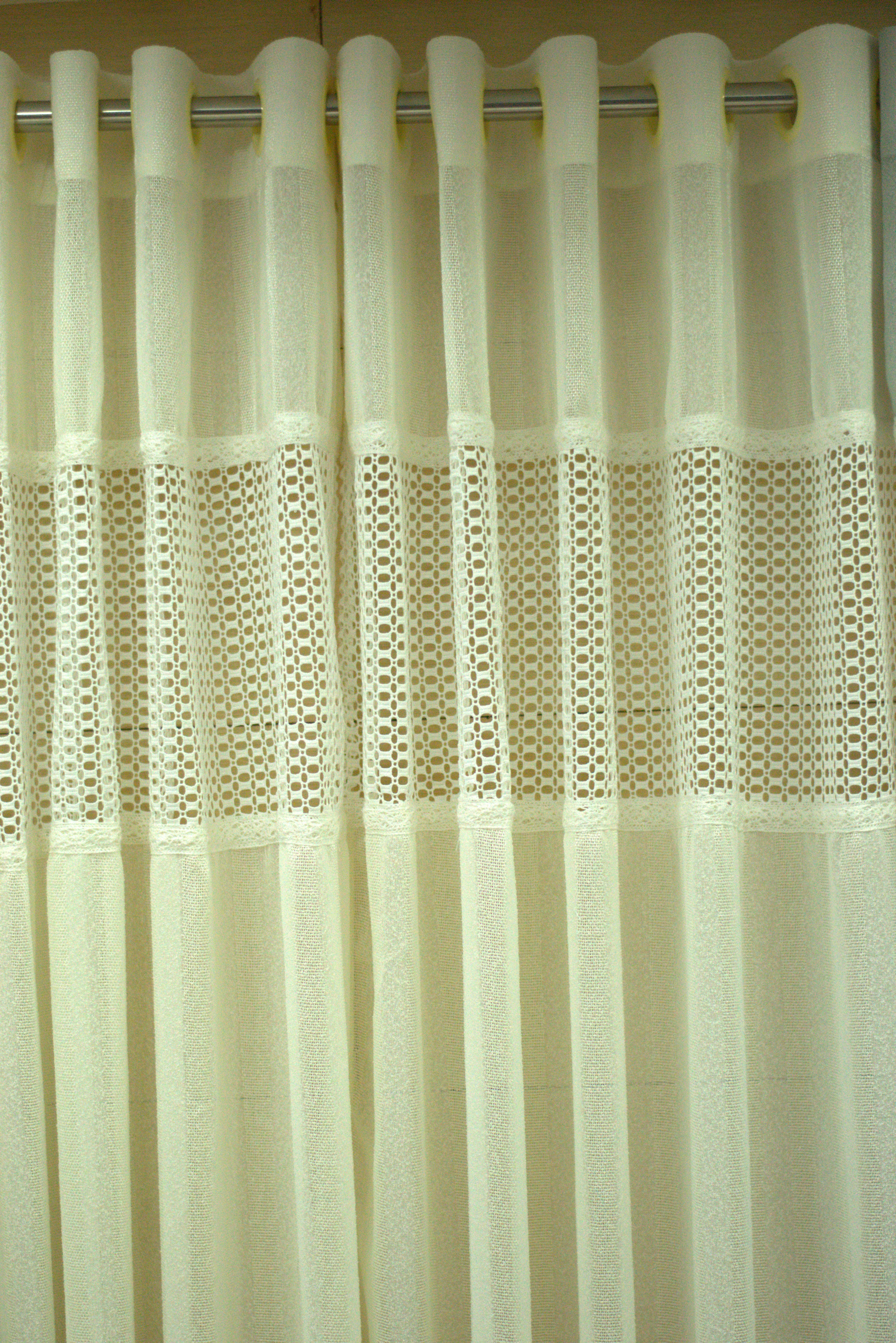 Elegant Off-White Semi Linen Door Curtain with Lace Panel | 4 x 7 Feet