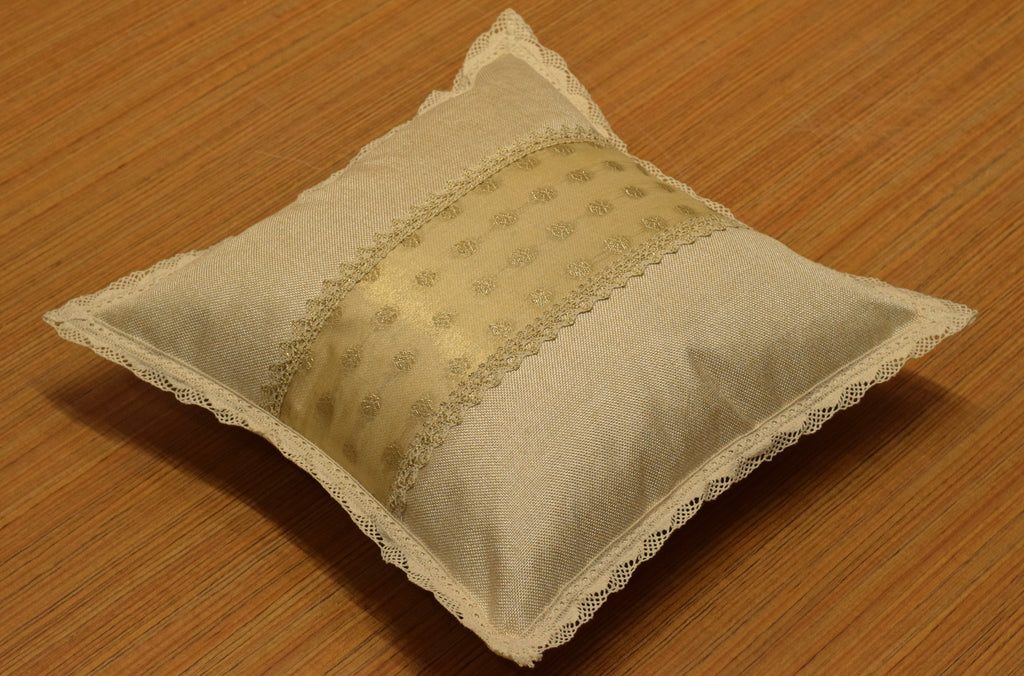 Premium Semi Jute Cushion Cover with Lace Border & Gold Woven Panel