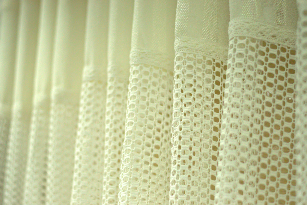 Elegant Off-White Semi Linen Door Curtain with Lace Panel | 4 x 7 Feet