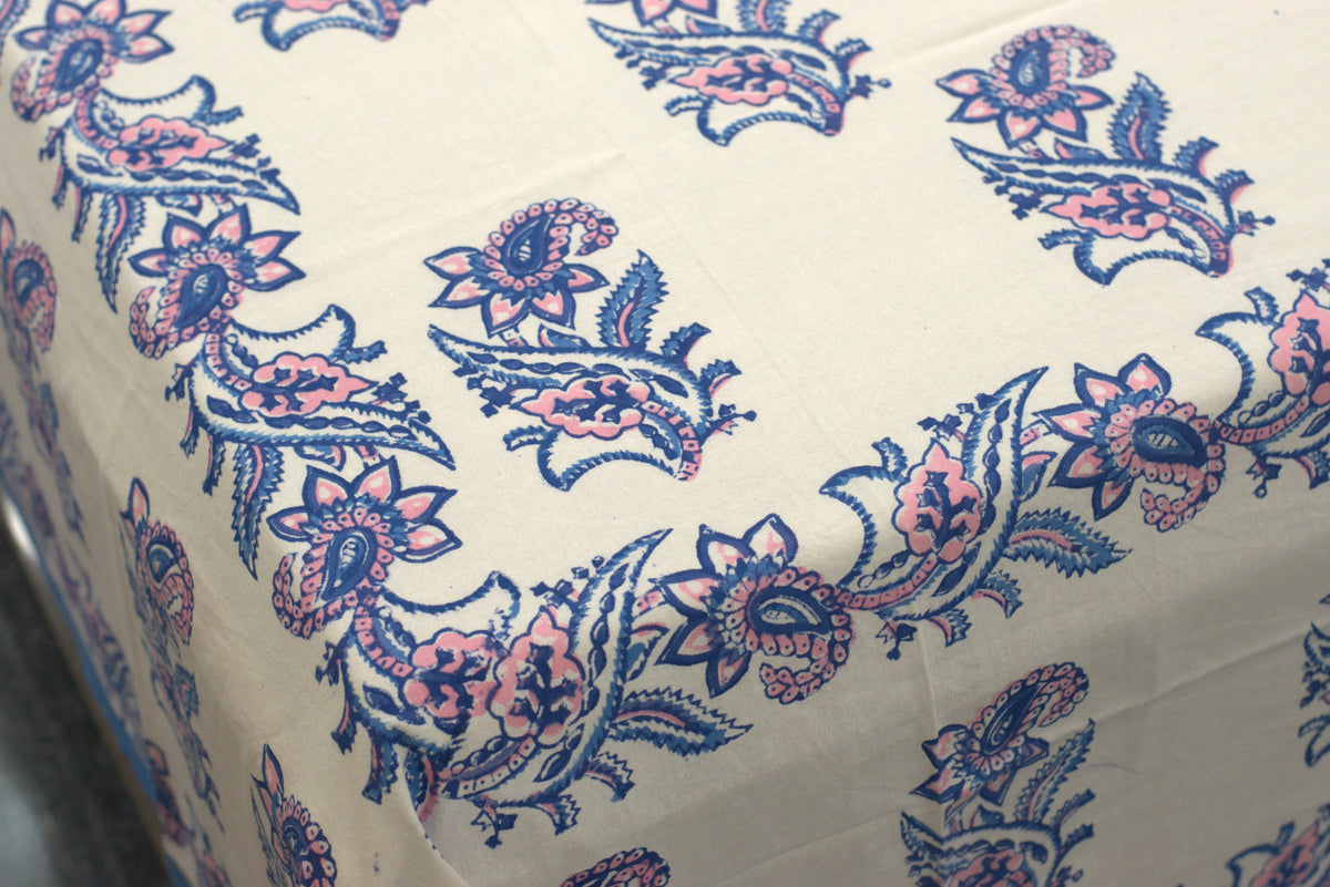 Queen Size Cotton Bedspread – Blue Floral Printed Design
