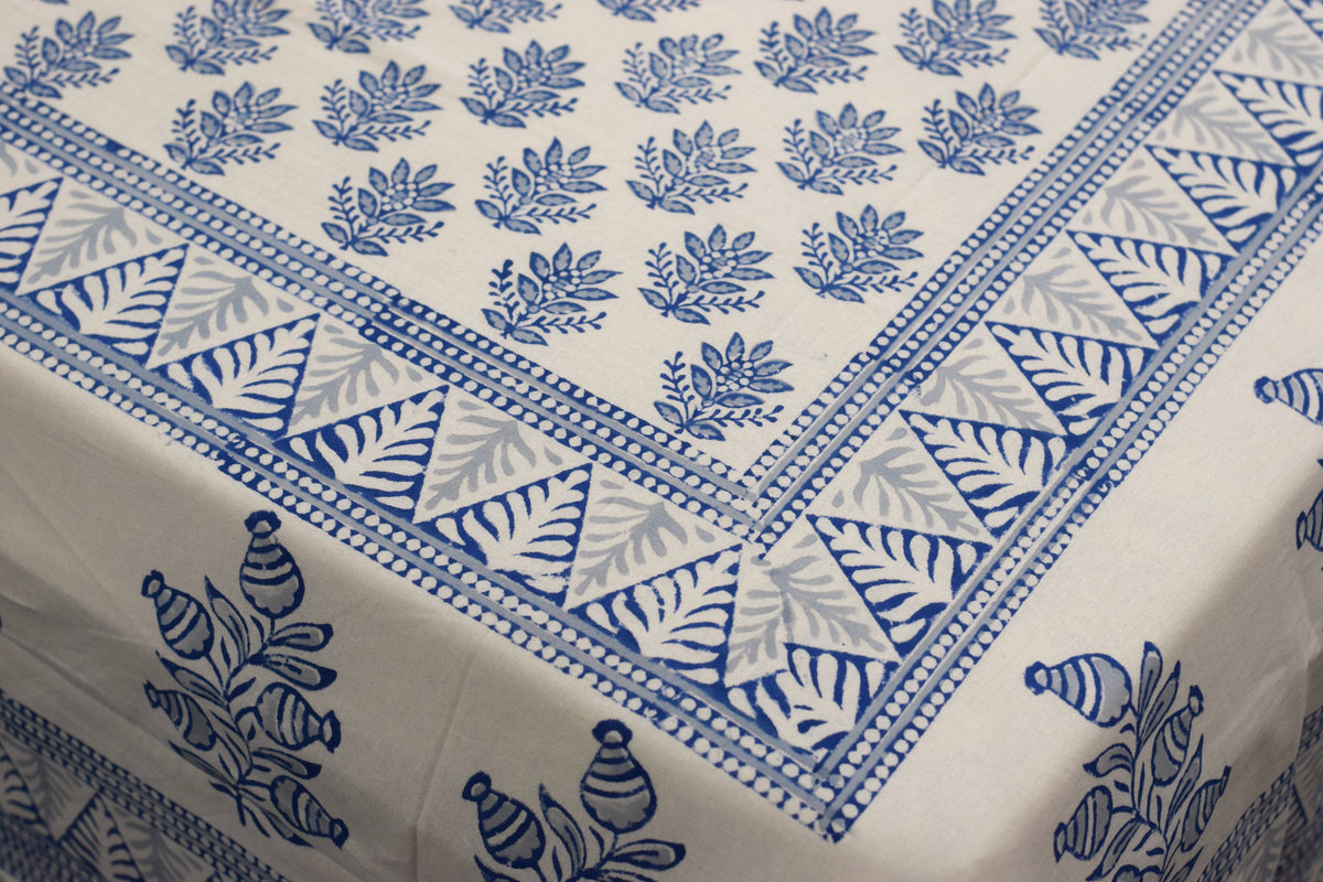 Queen Size Cotton Bedspread 90 × 100 Inches – Blue Floral Printed Design