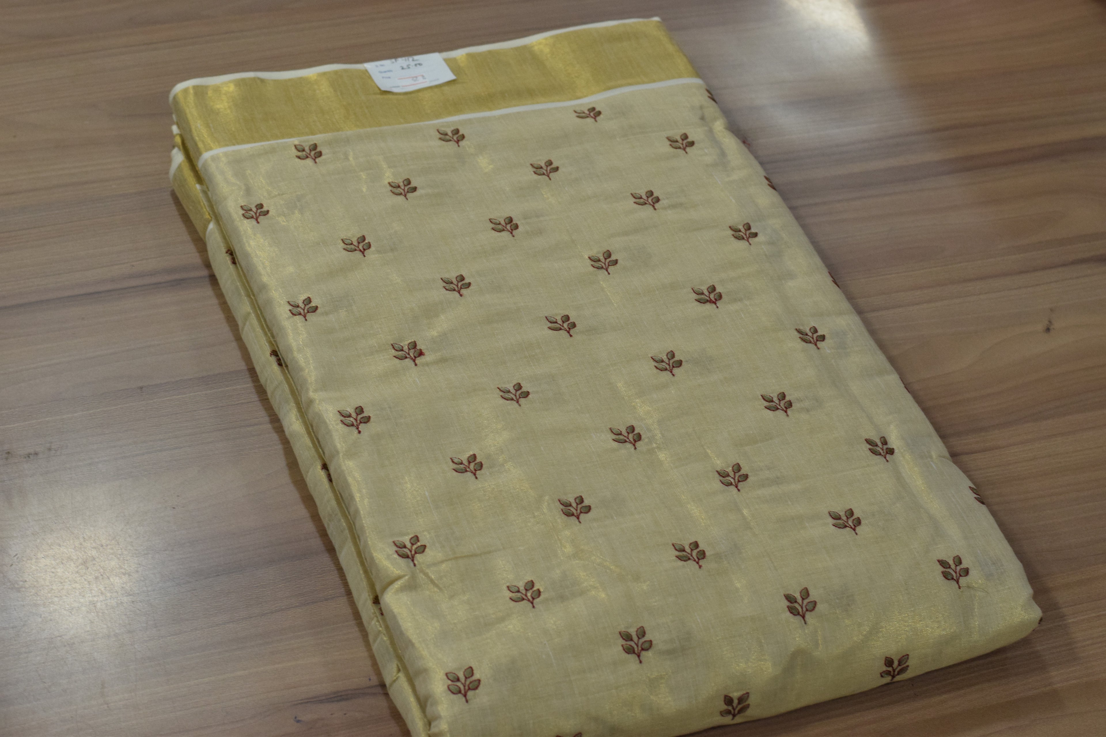 Elegant Cream Tissue Dress Material Set with Embroidered Butti Work – Saree, Top & Skirt Fabric