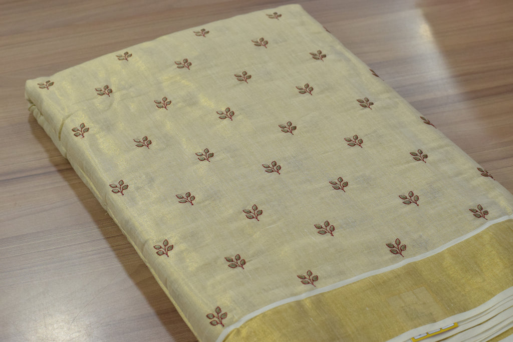 Elegant Cream Tissue Dress Material Set with Embroidered Butti Work – Saree, Top & Skirt Fabric