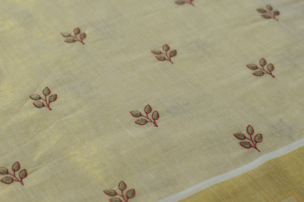 Elegant Cream Tissue Dress Material Set with Embroidered Butti Work – Saree, Top & Skirt Fabric